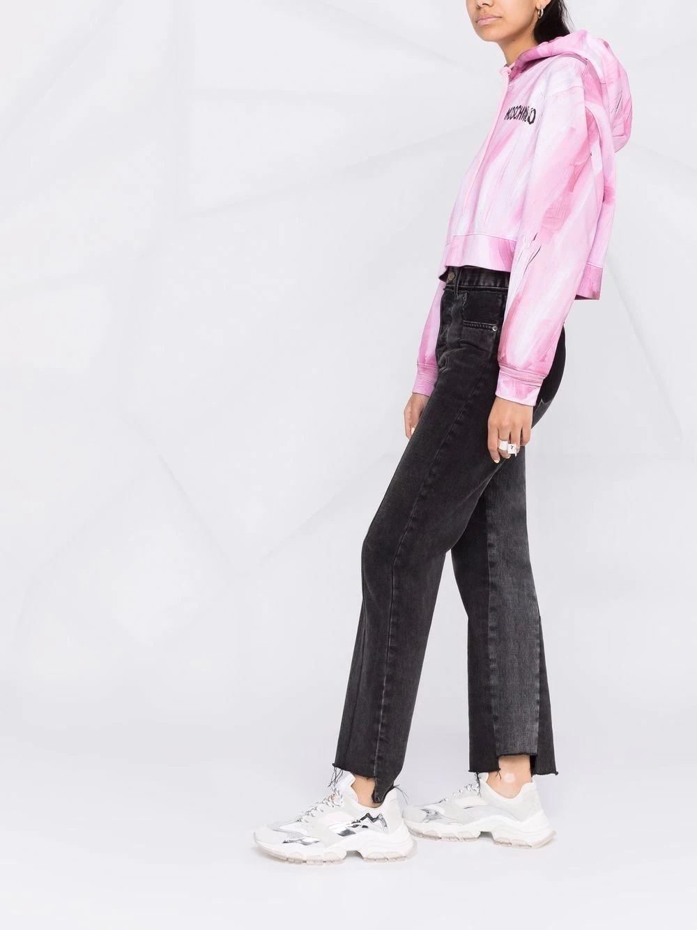 brushstroke-print cropped hoodie - 6