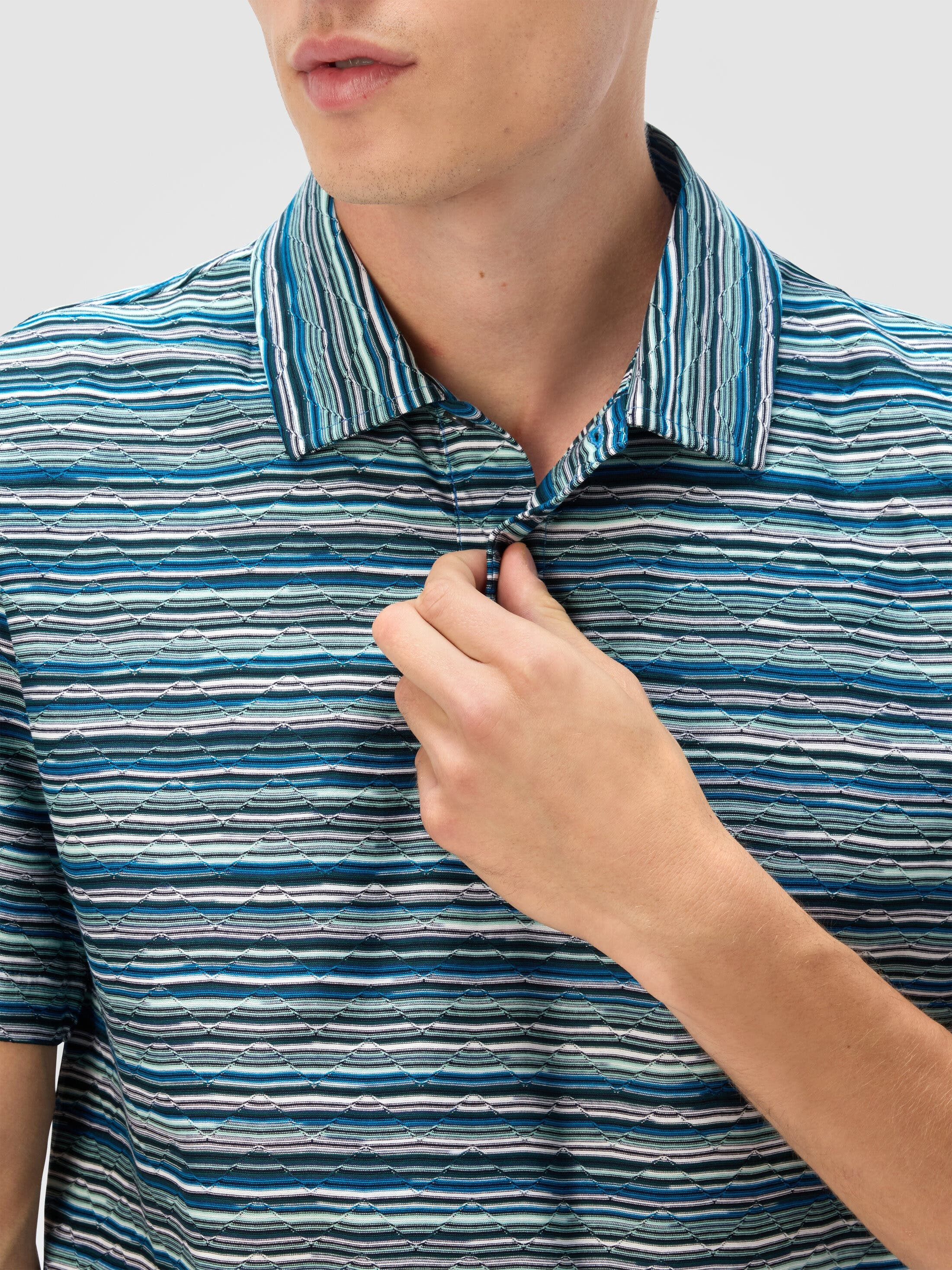 Missoni Short Sleeve Polo In Flame Jersey in Blue & Green at Nordstrom - 4