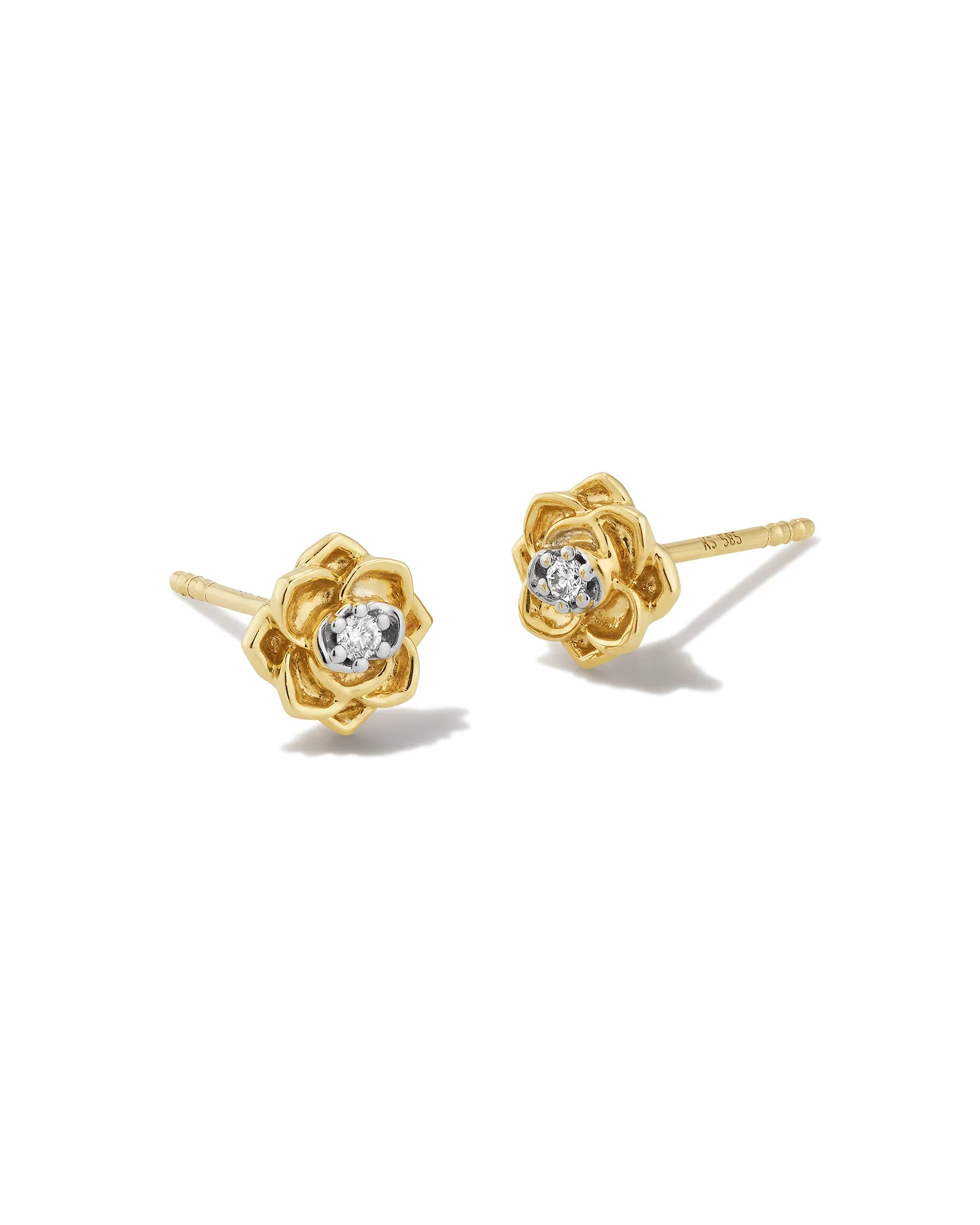 Ansel Rose 14k Yellow Gold Stud Earrings in White Diamond - 1