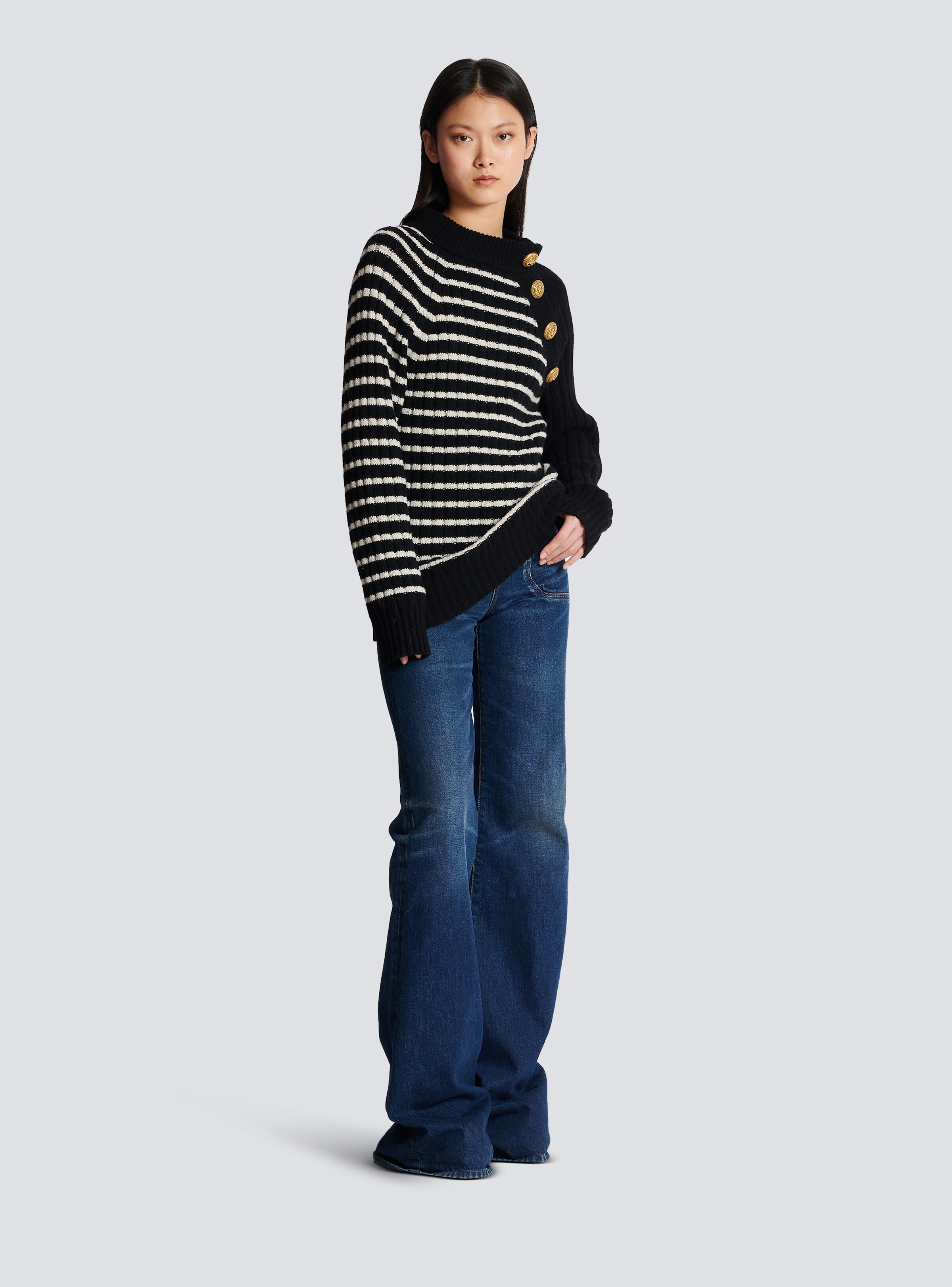 Striped jumper with golden buttons - 6