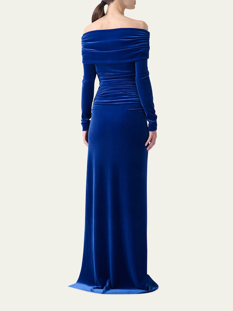 Velvet Off-the-Shoulder Draped Gown 3