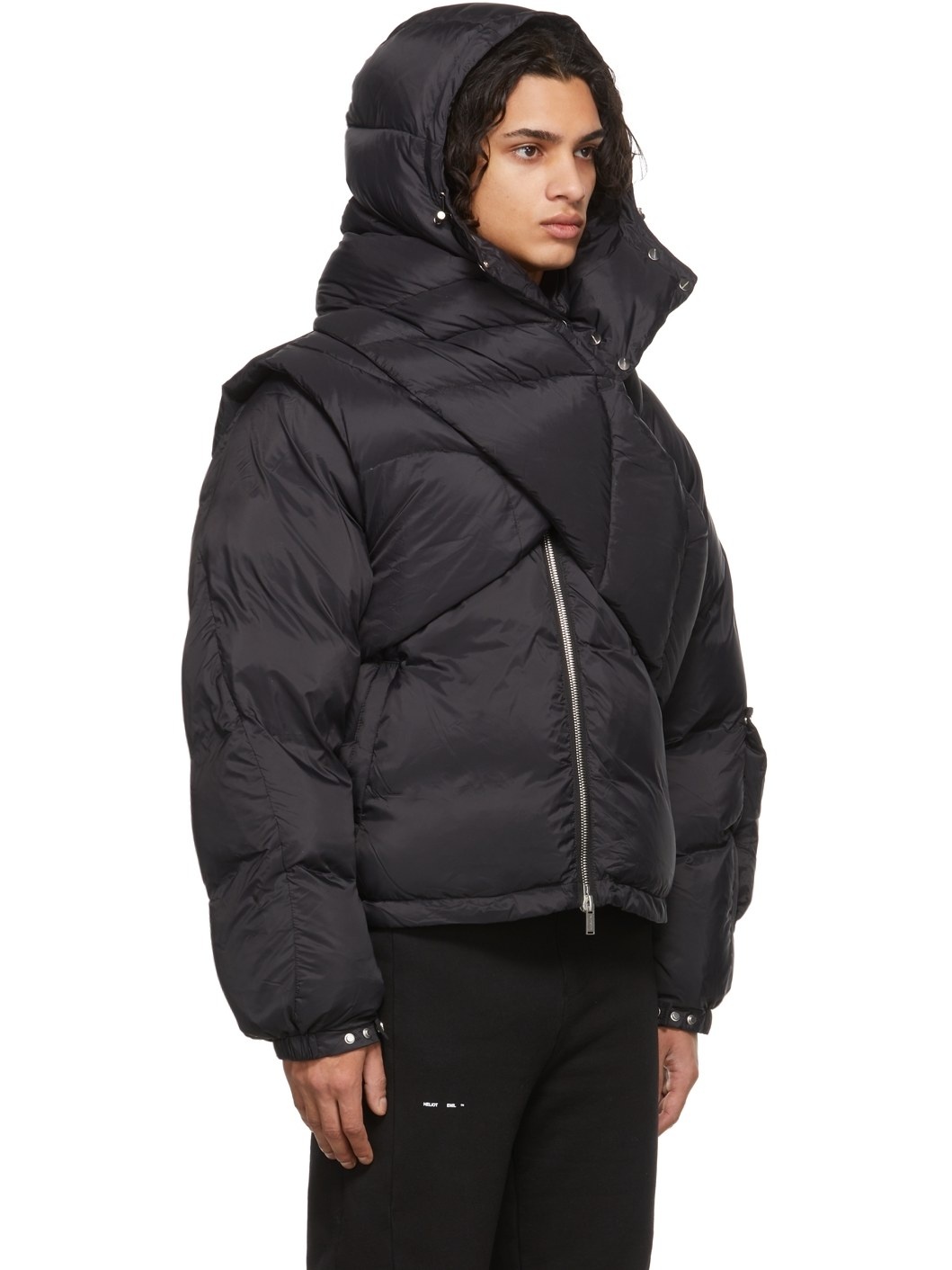 Black Down Scarf Puffer Jacket - 2