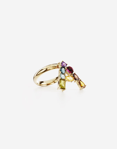 Dolce & Gabbana Rainbow alphabet A ring in yellow gold with multicolor fine gems outlook