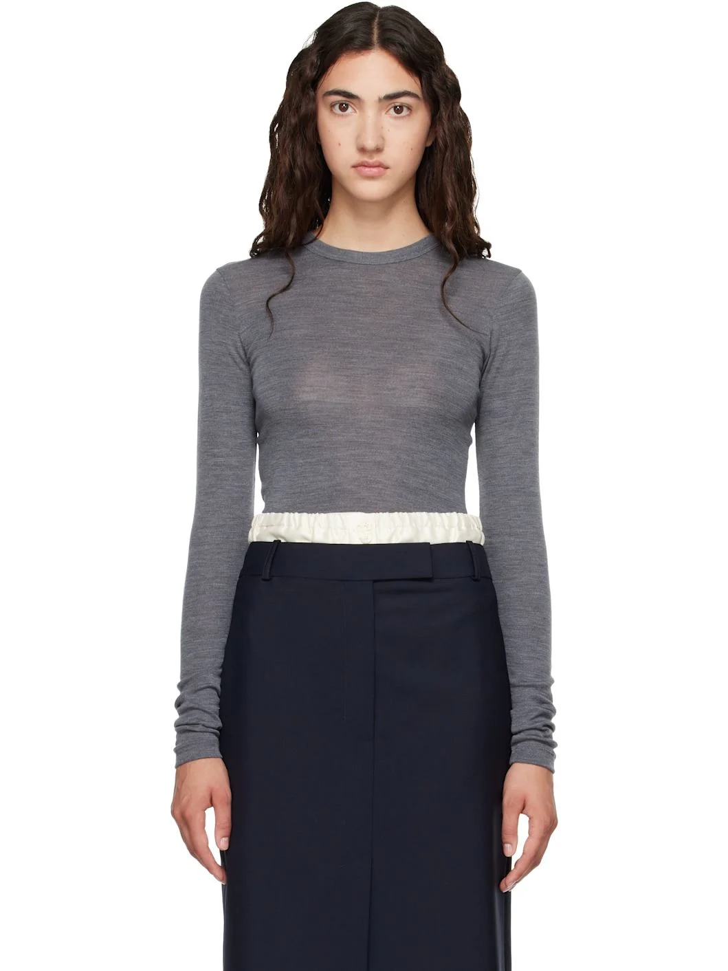 Gray Fine Merino Long Sleeve T-shirt - 1