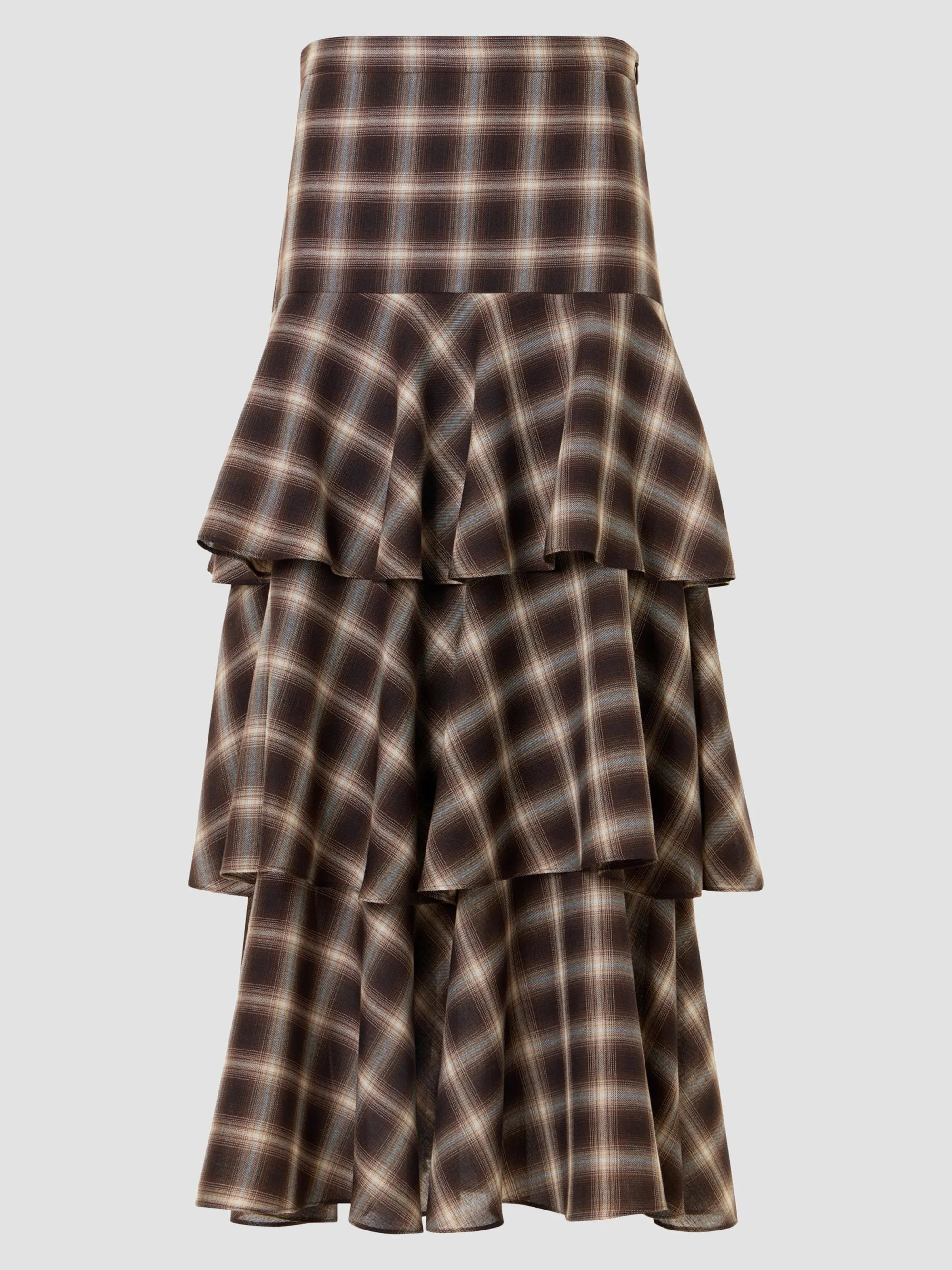 Women's Shelley Plaid Techno Wool-Blend Midi Skirt - Espresso Cashew - 1