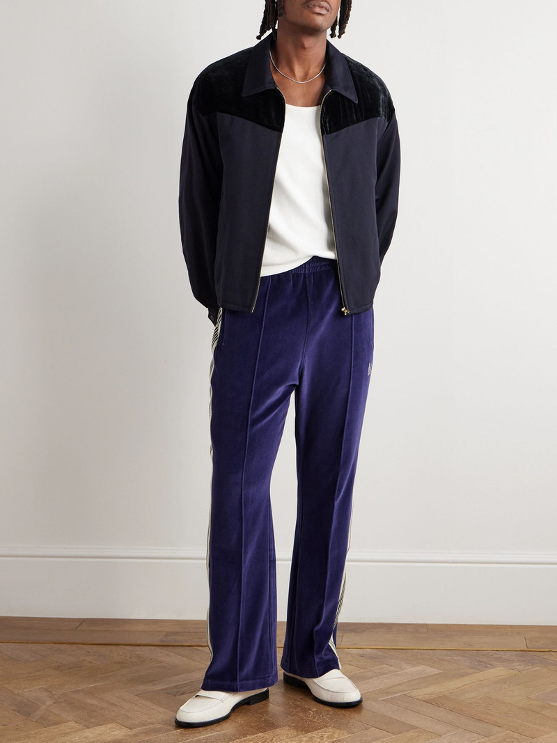 NEEDLES Flared Webbing-Trimmed Logo-Embroidered Cotton-Blend Velour Track Pants Navy outlook