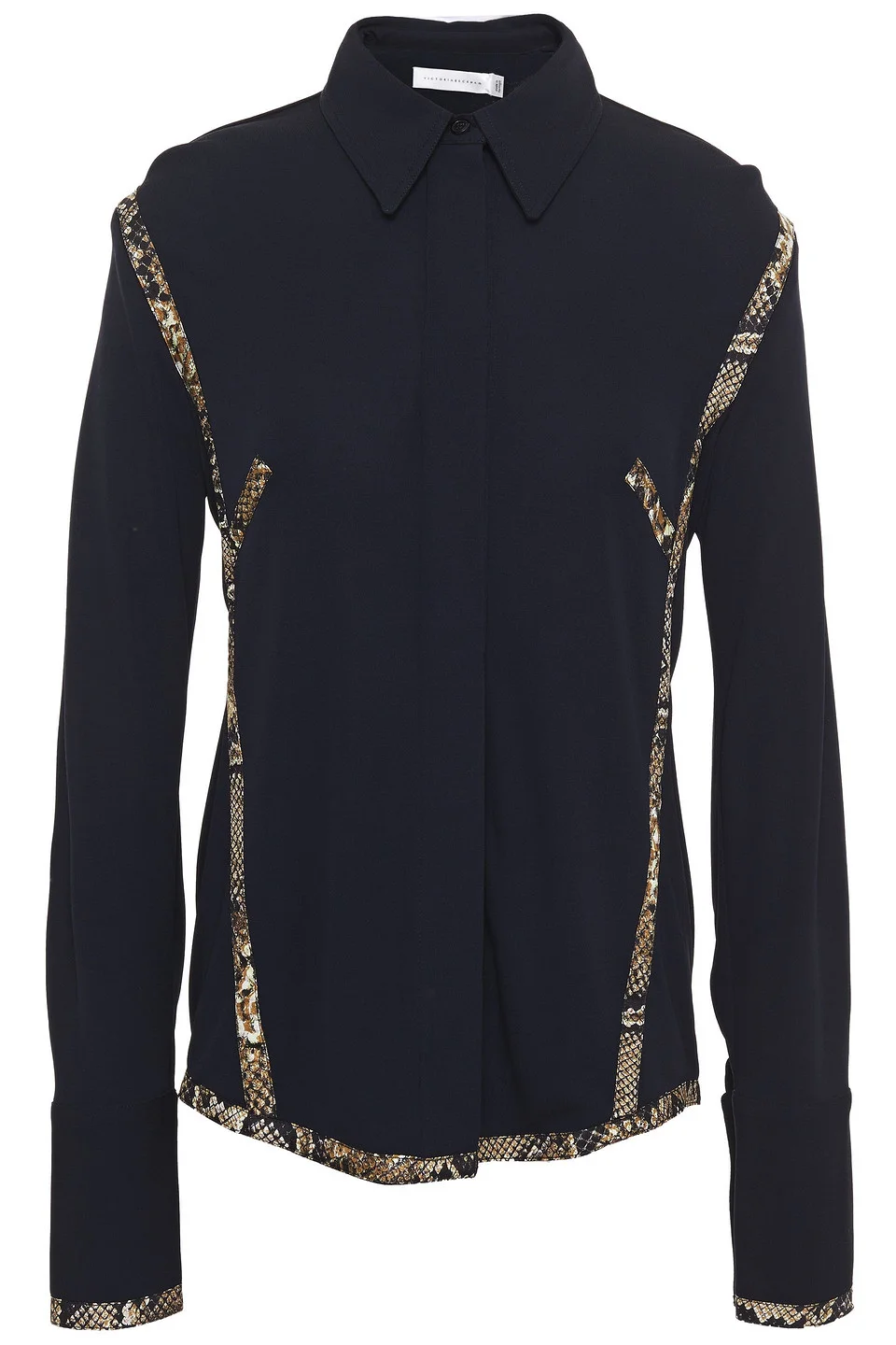 Snake-print twill-trimmed stretch-jersey shirt - 1