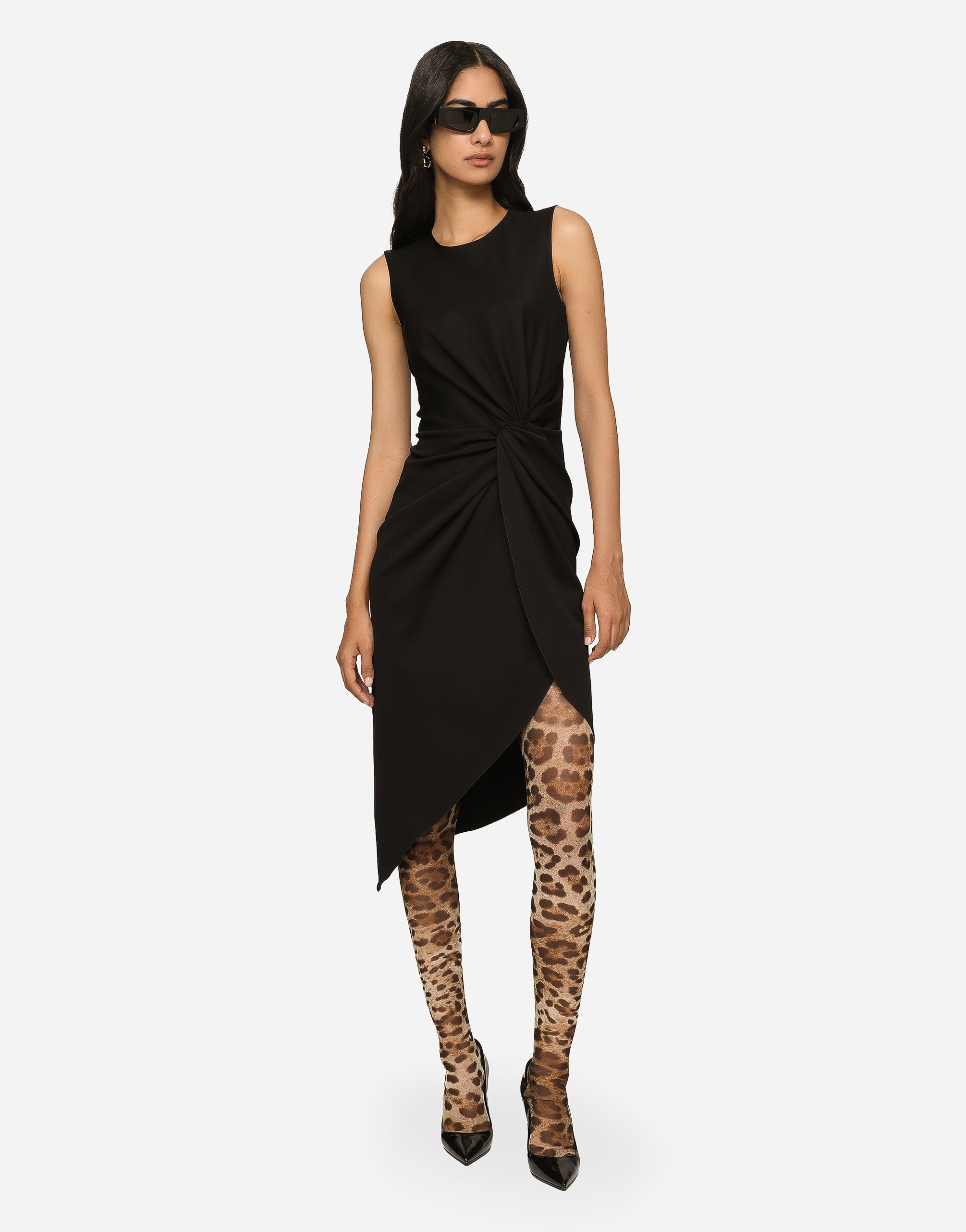 Calf-length dress in jersey Milano rib with draping - 2