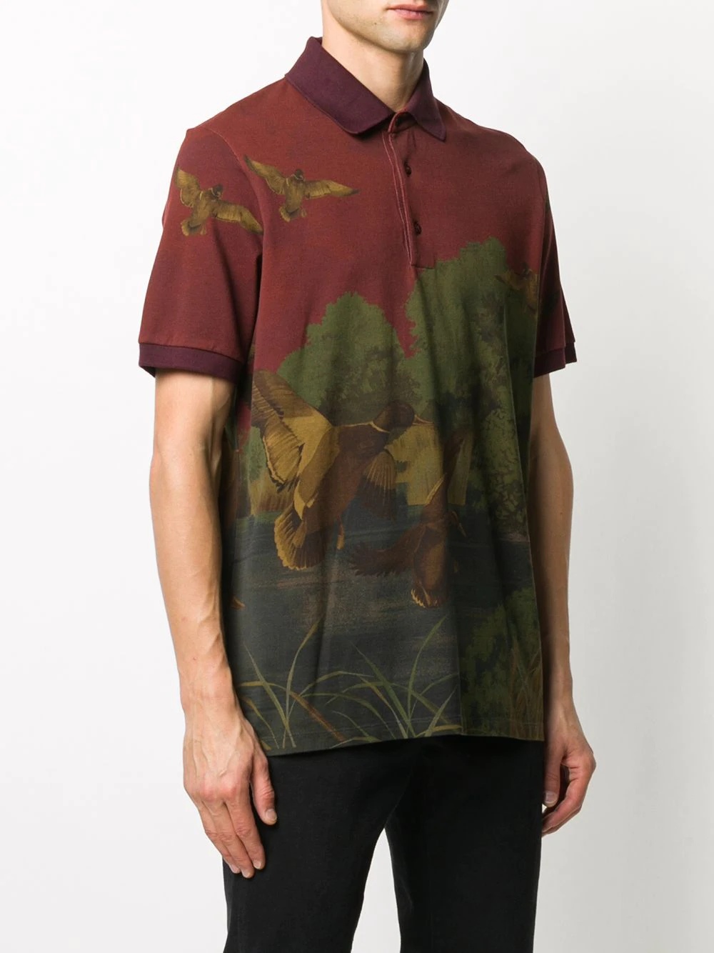 botanical-print short-sleeved polo shirt  - 3