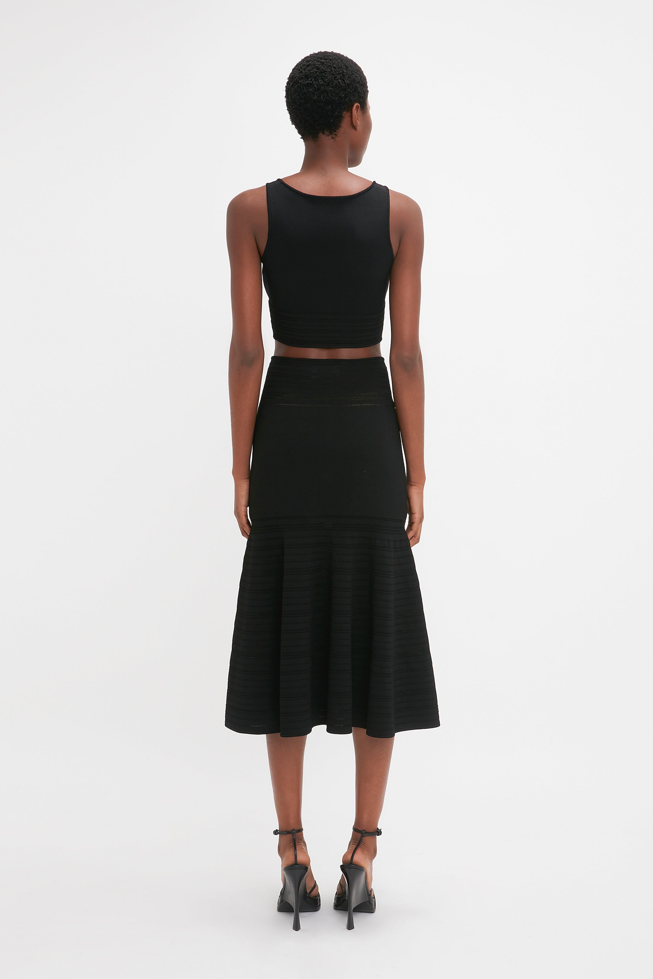 Fit And Flare Midi Skirt In Black - 4