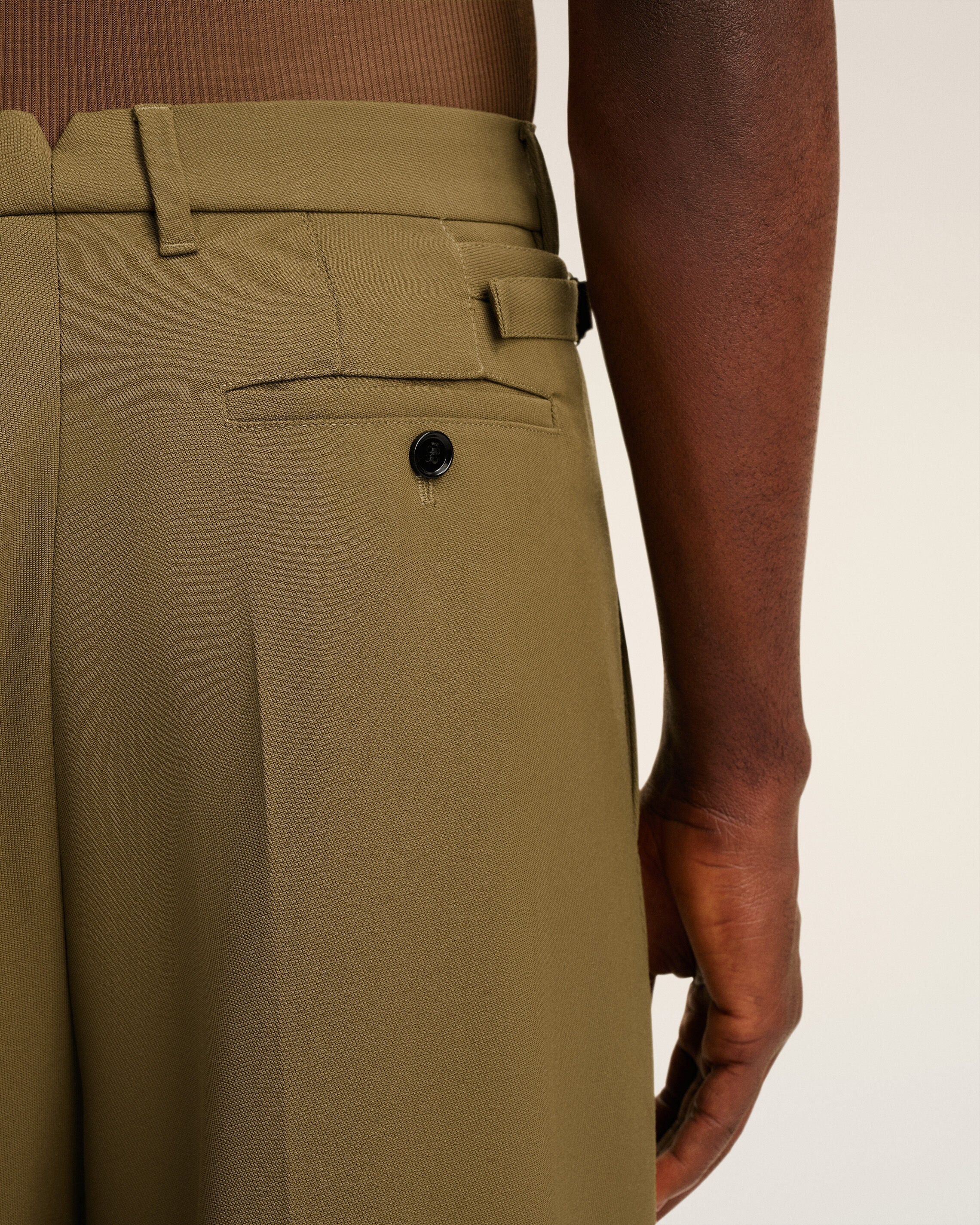 GREEN WOOL LOW WAIST WIDE TROUSERS - 5