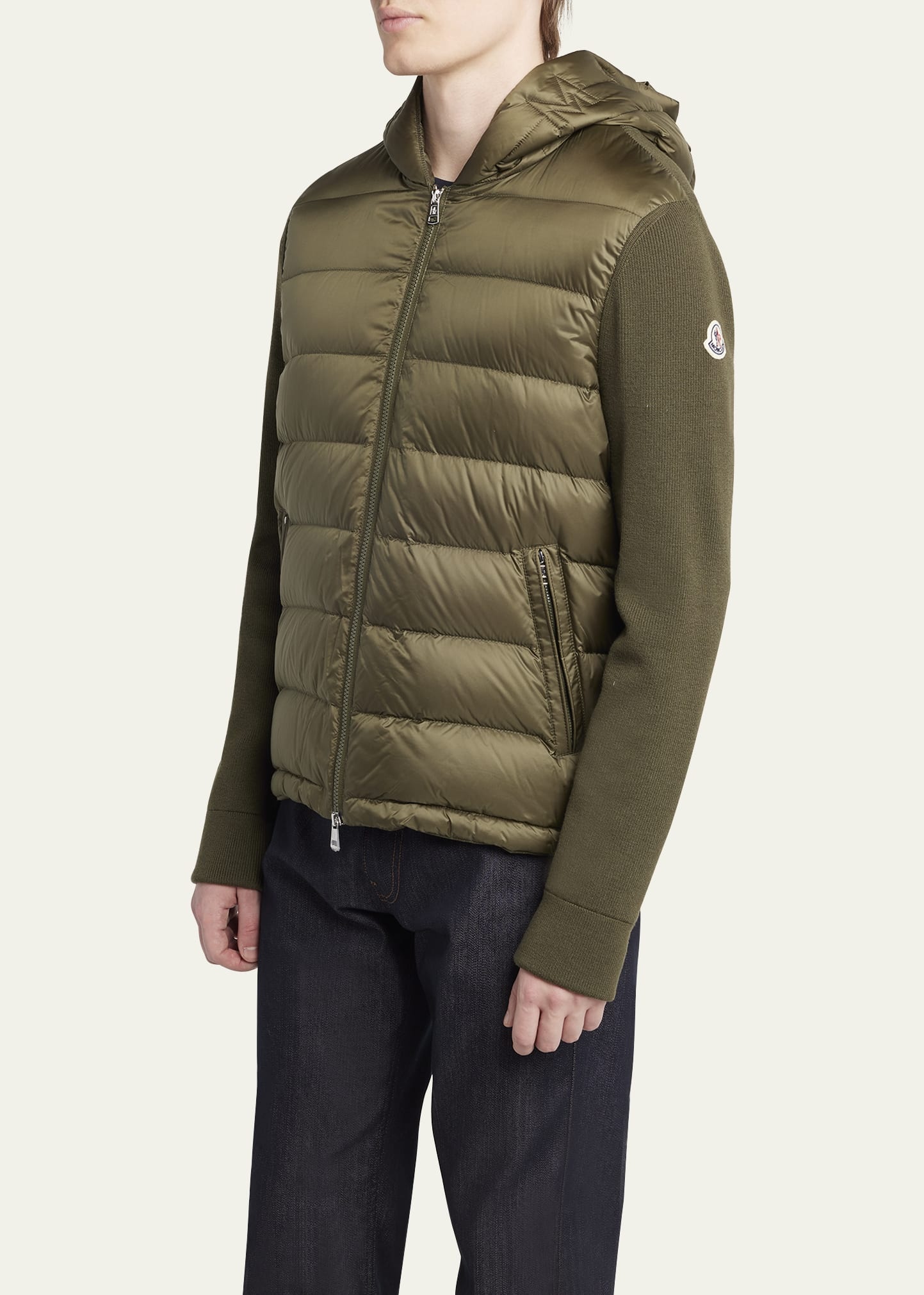 Men's Padded Nylon Knit-Sleeve Hooded Cardigan - 4