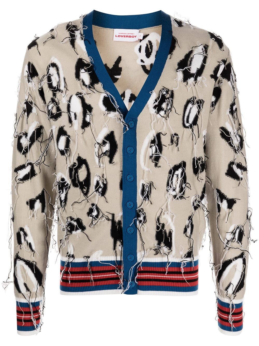 distressed abstract-print cardigan - 1