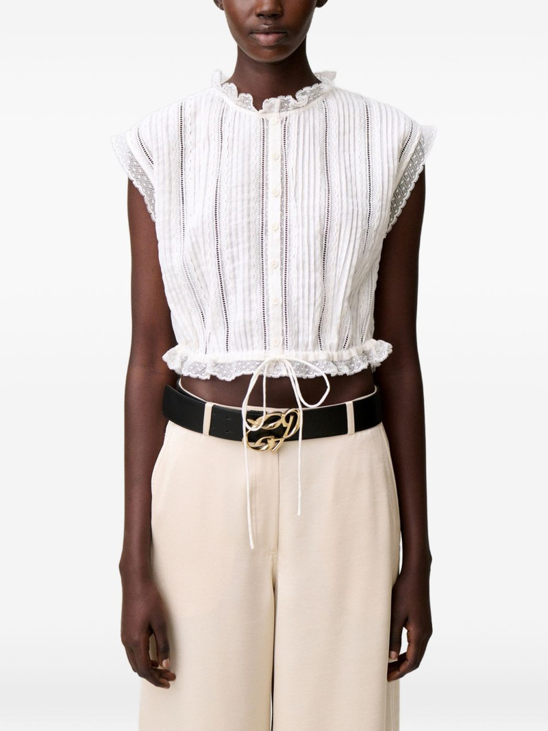 lace-trim pleated shirt 5