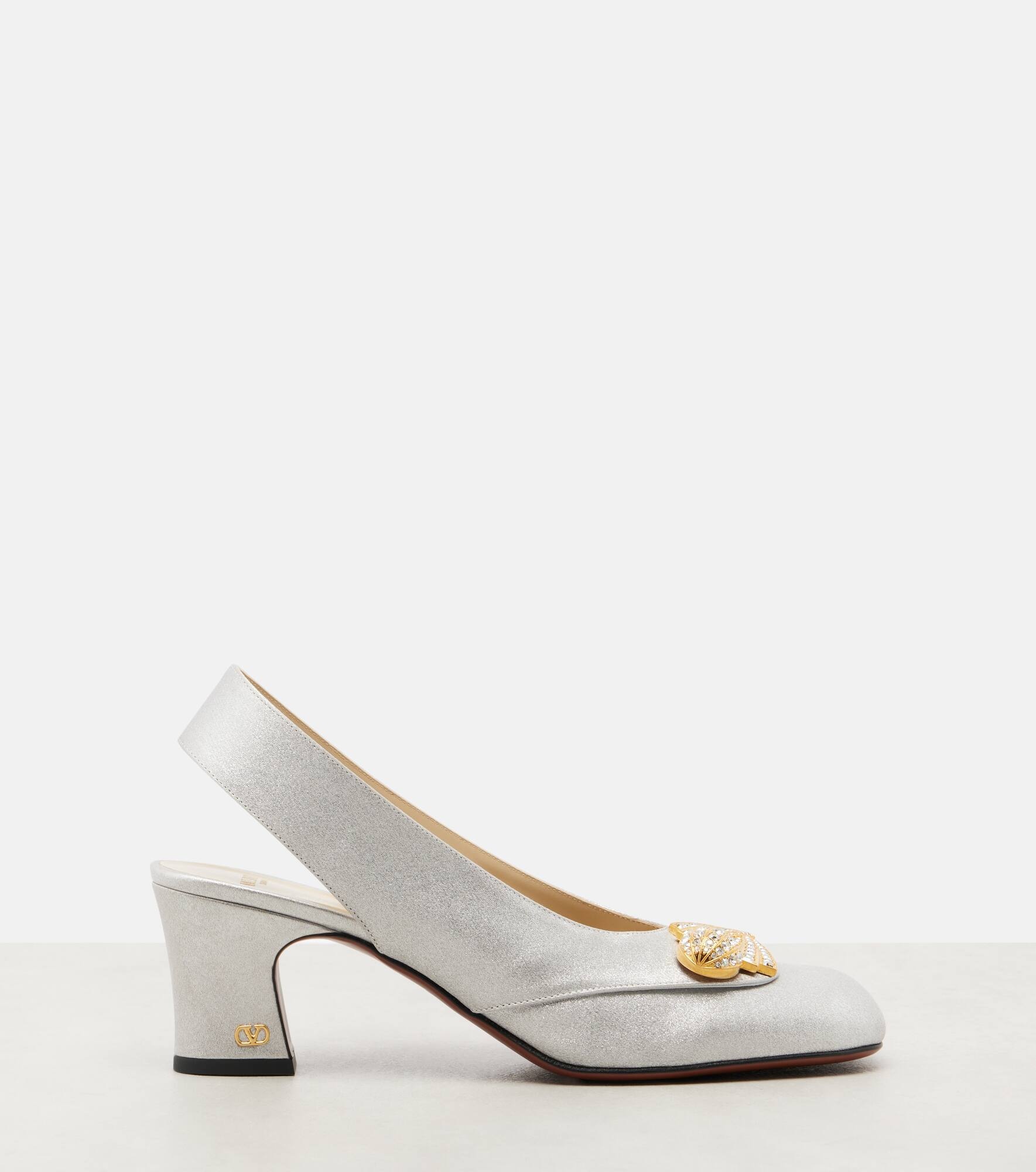 Adamantine embellished satin slingback pumps - 4