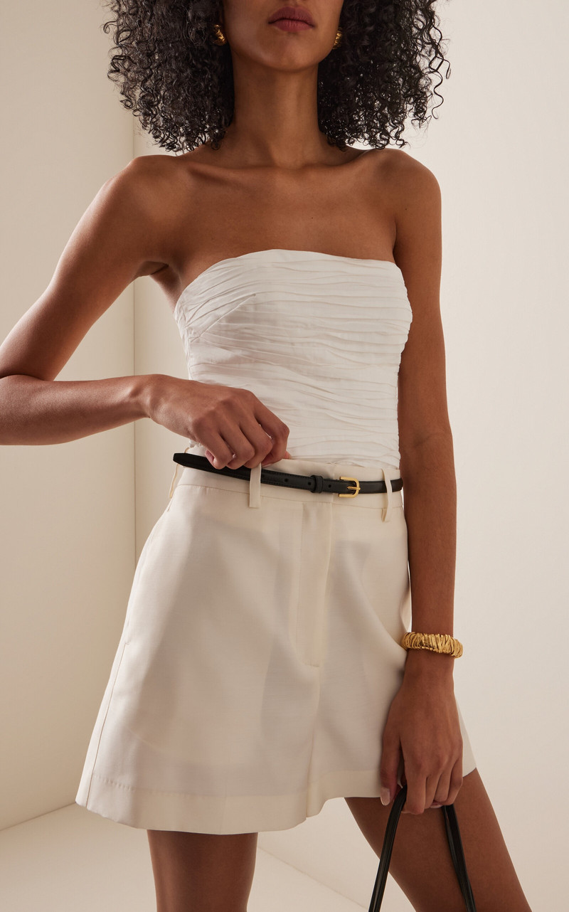 Aje. Sunbeam Ruched Cotton Bustier ivory outlook