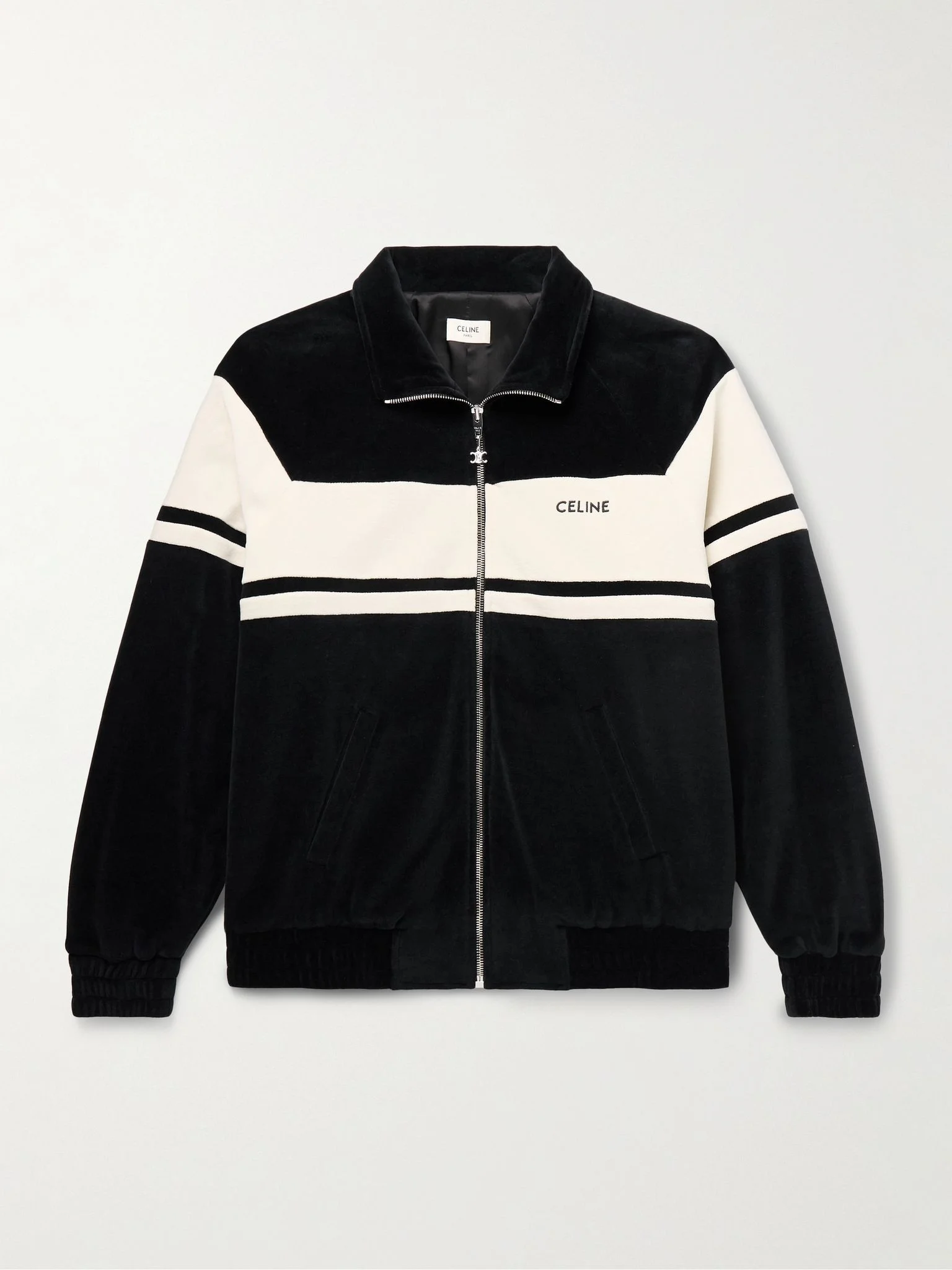 Logo-Embroidered Cotton-Blend Velour Track Jacket Black - 1
