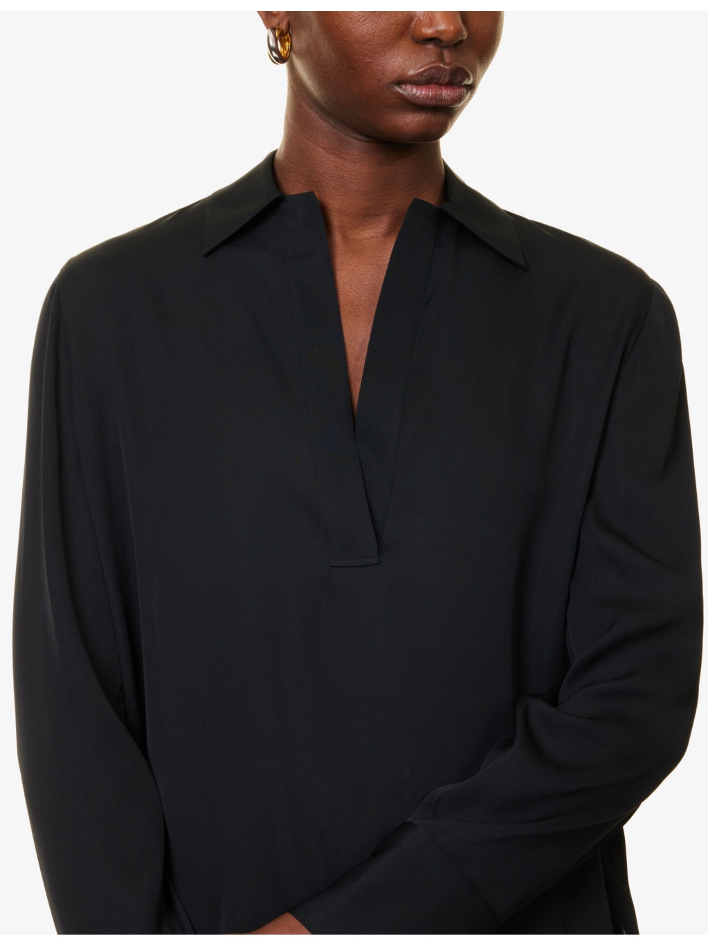 Collar V-neck silk-blend shirt - 6