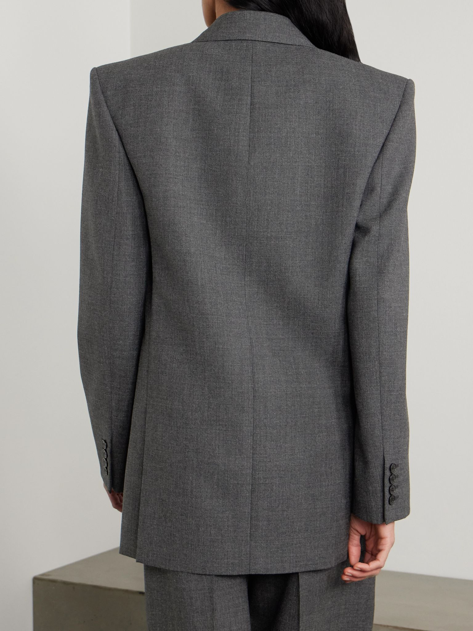Double-breasted wool blazer Dark gray - 4