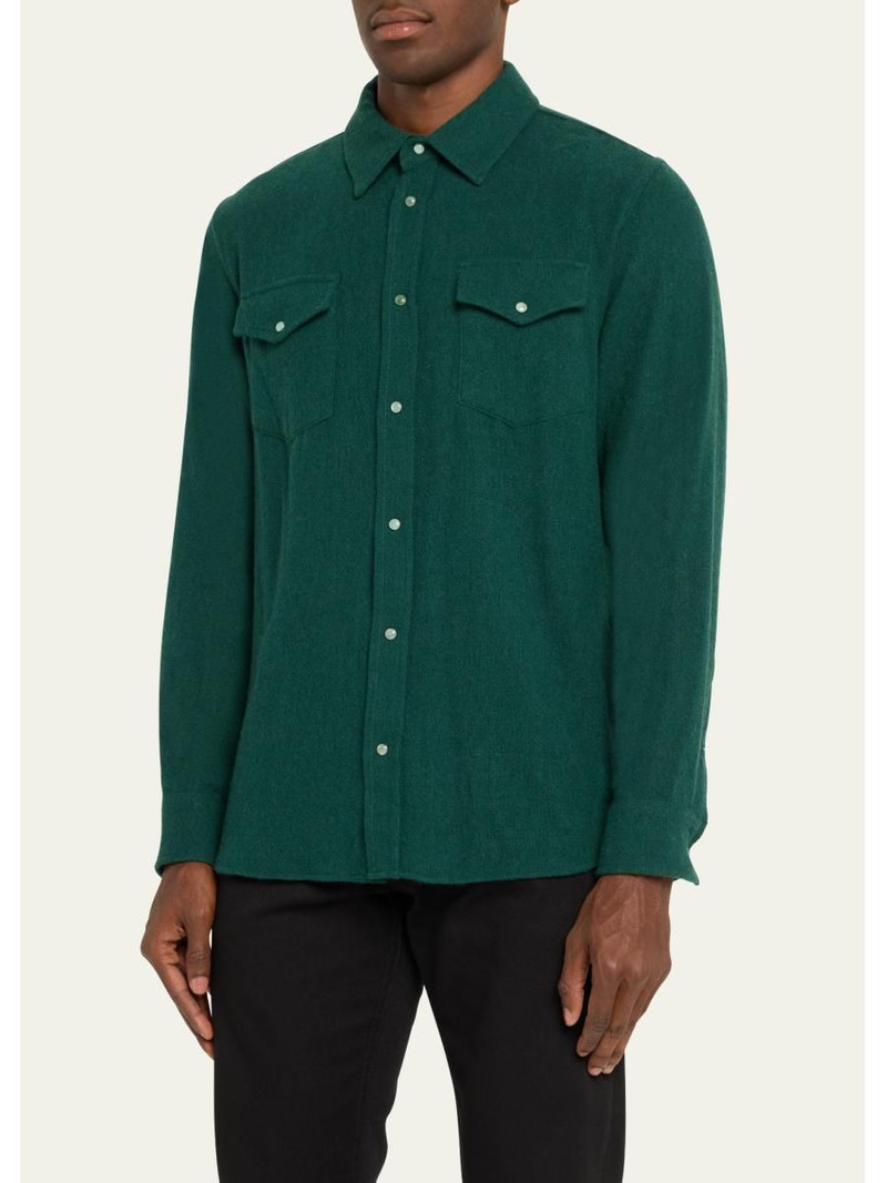 Men's Cashmere Gauze Shirt with Emerald Snaps 4
