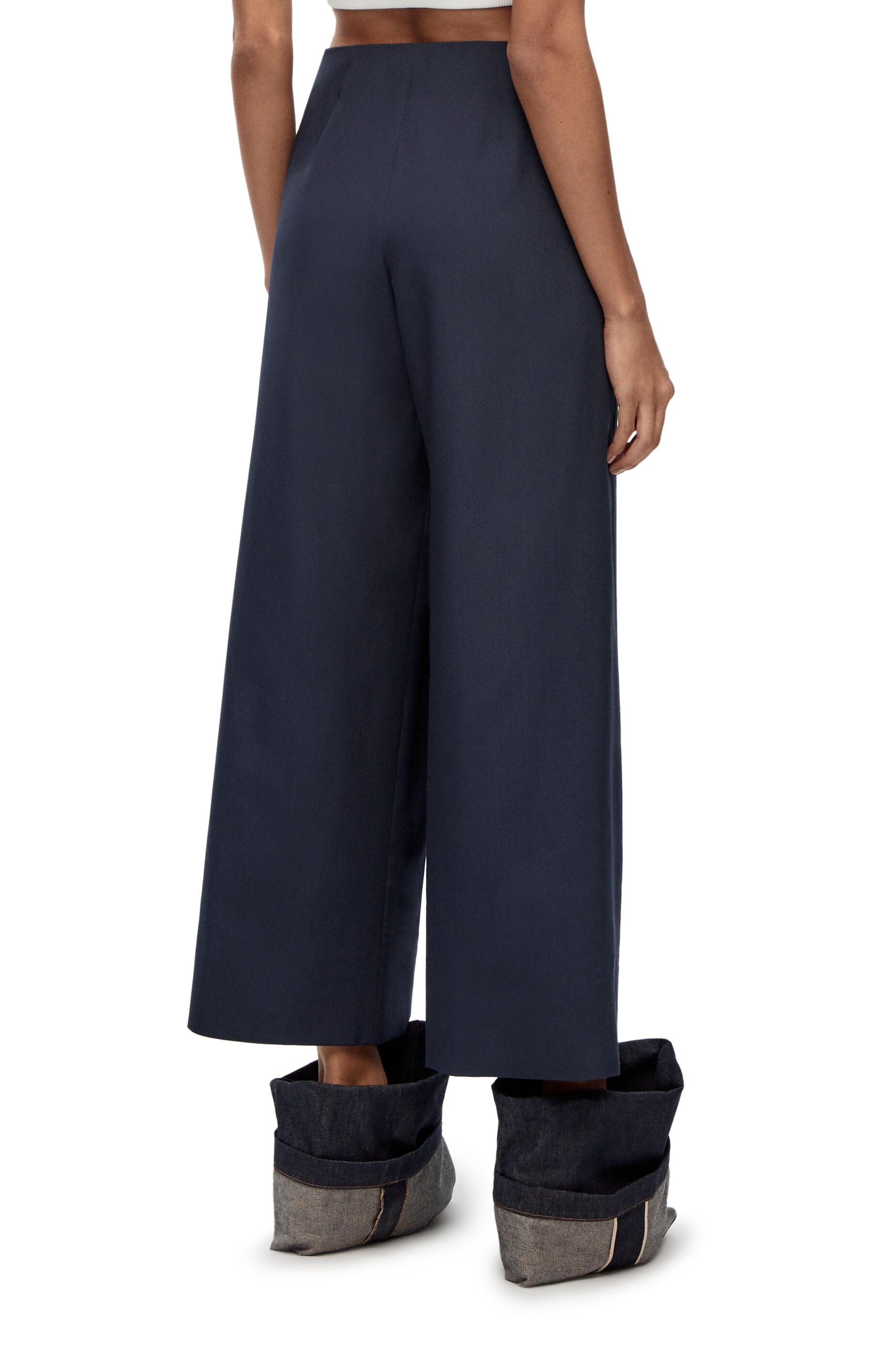Pleated cropped trouser in wool and silk - 4