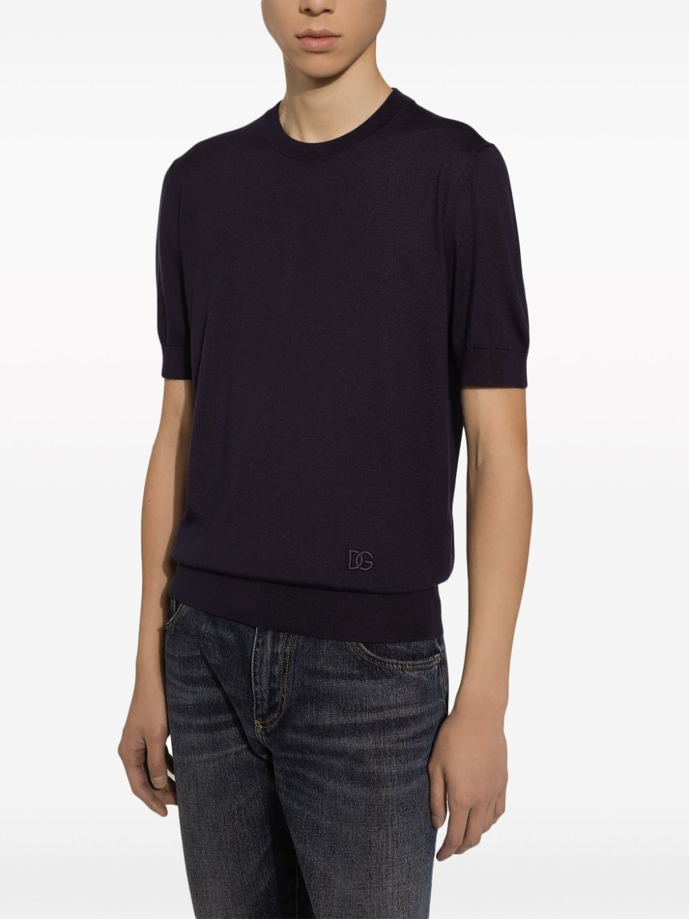 logo-embroidered silk knitted top - 5
