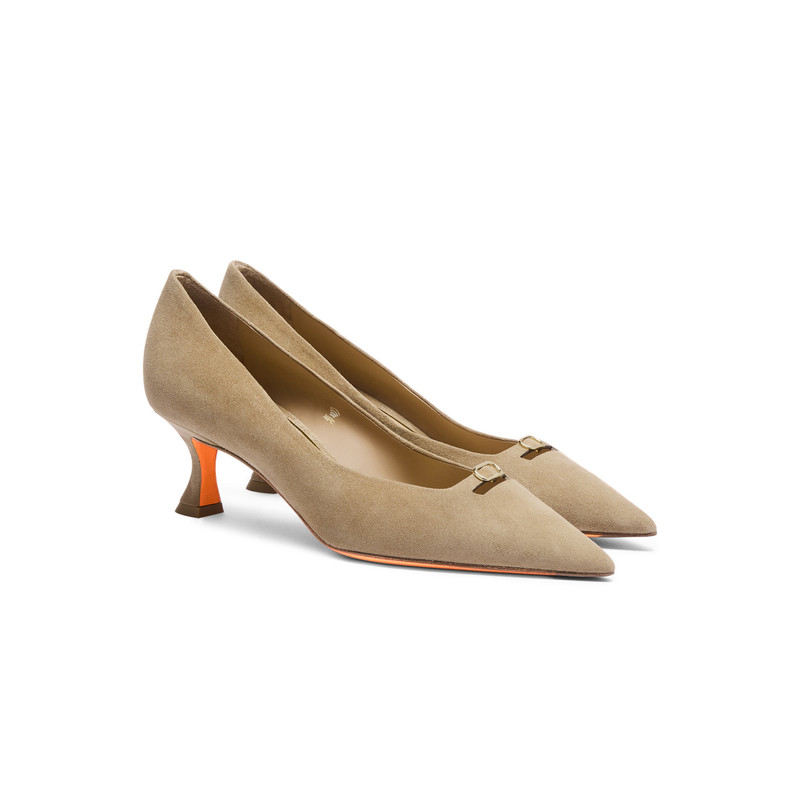 Santoni Women's beige suede mid-heel pump outlook