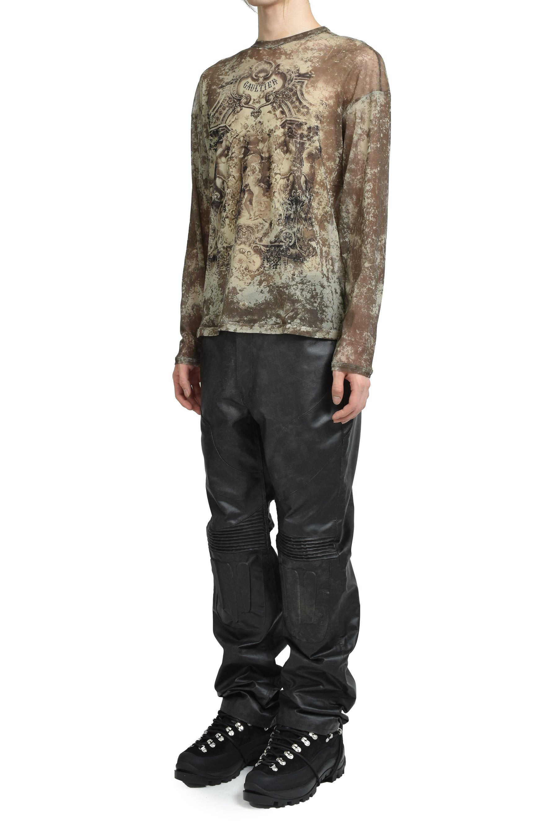 MESH OVERSIZED CREW NECK TOP PRINTED "MEDAILLON" / LT.BEI/TAUPE - 4
