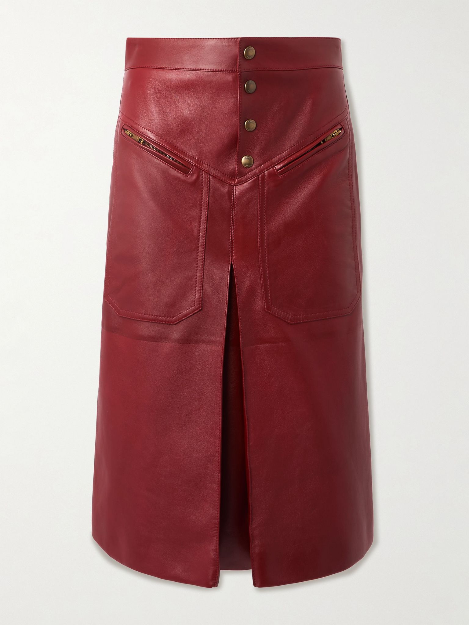 Pleated paneled leather midi skirt Burgundy - 1