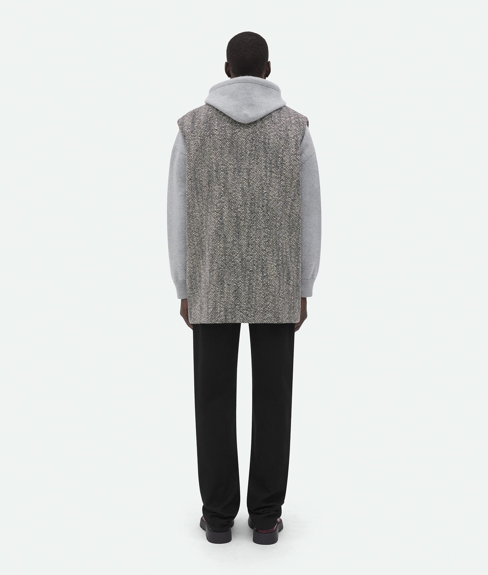 Sleeveless Felted Wool Chevron Coat - 3