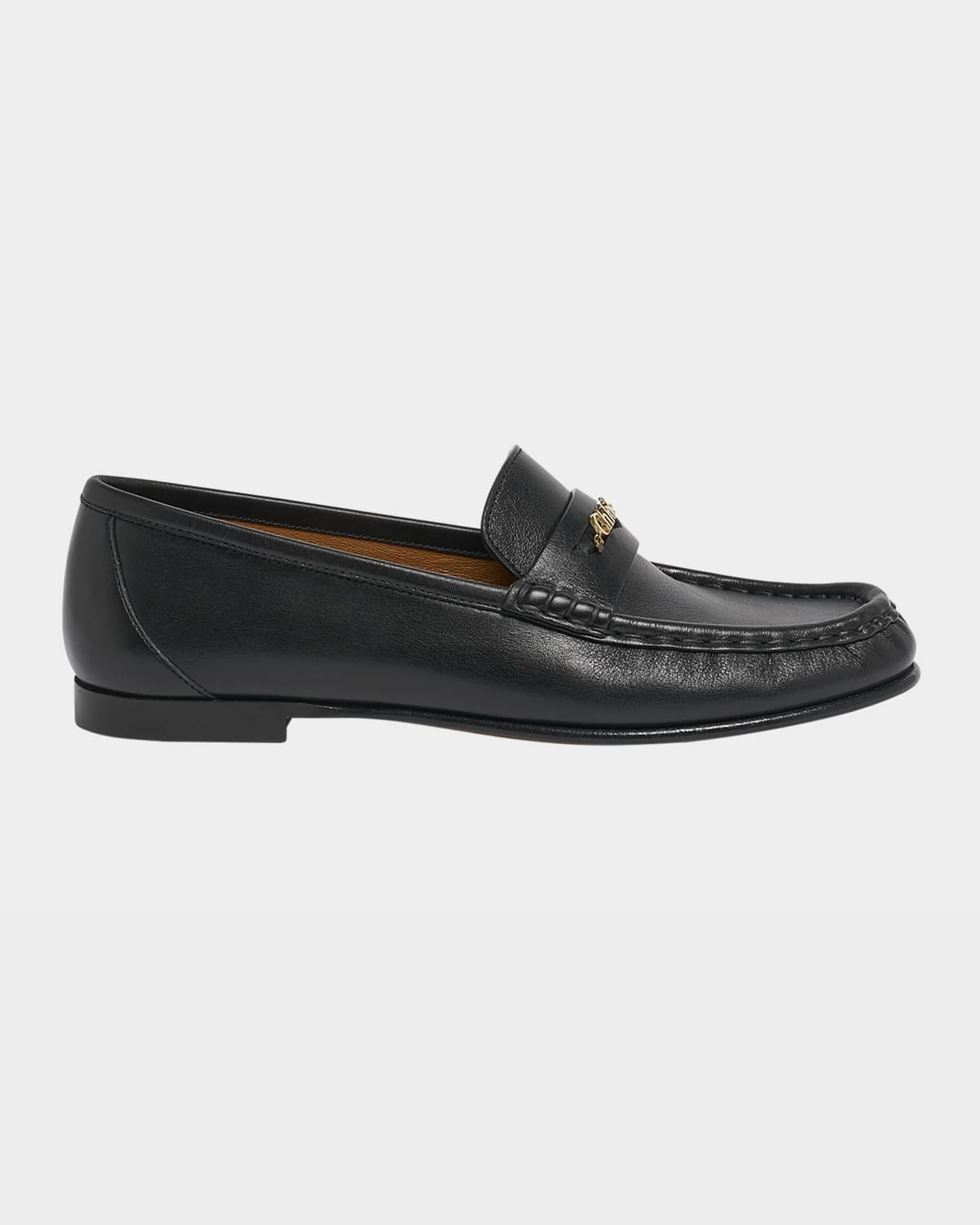 Leather Logo Chain Penny Loafers - 1