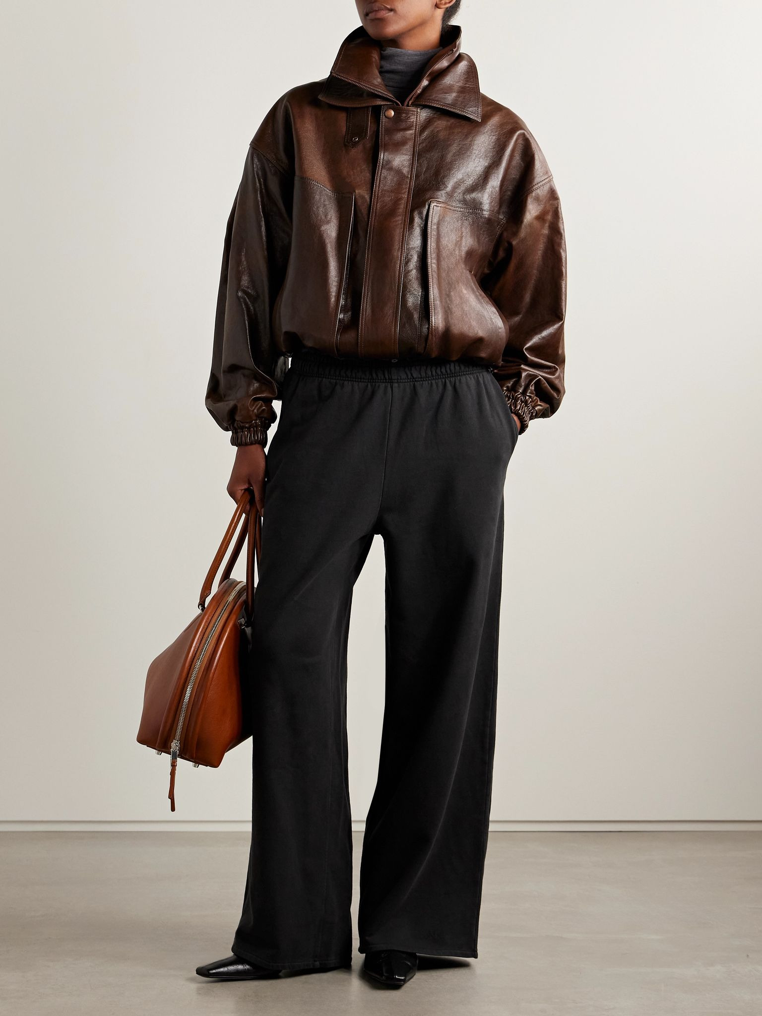Layered organic cotton-jersey and checked flannel track pants Black - 2