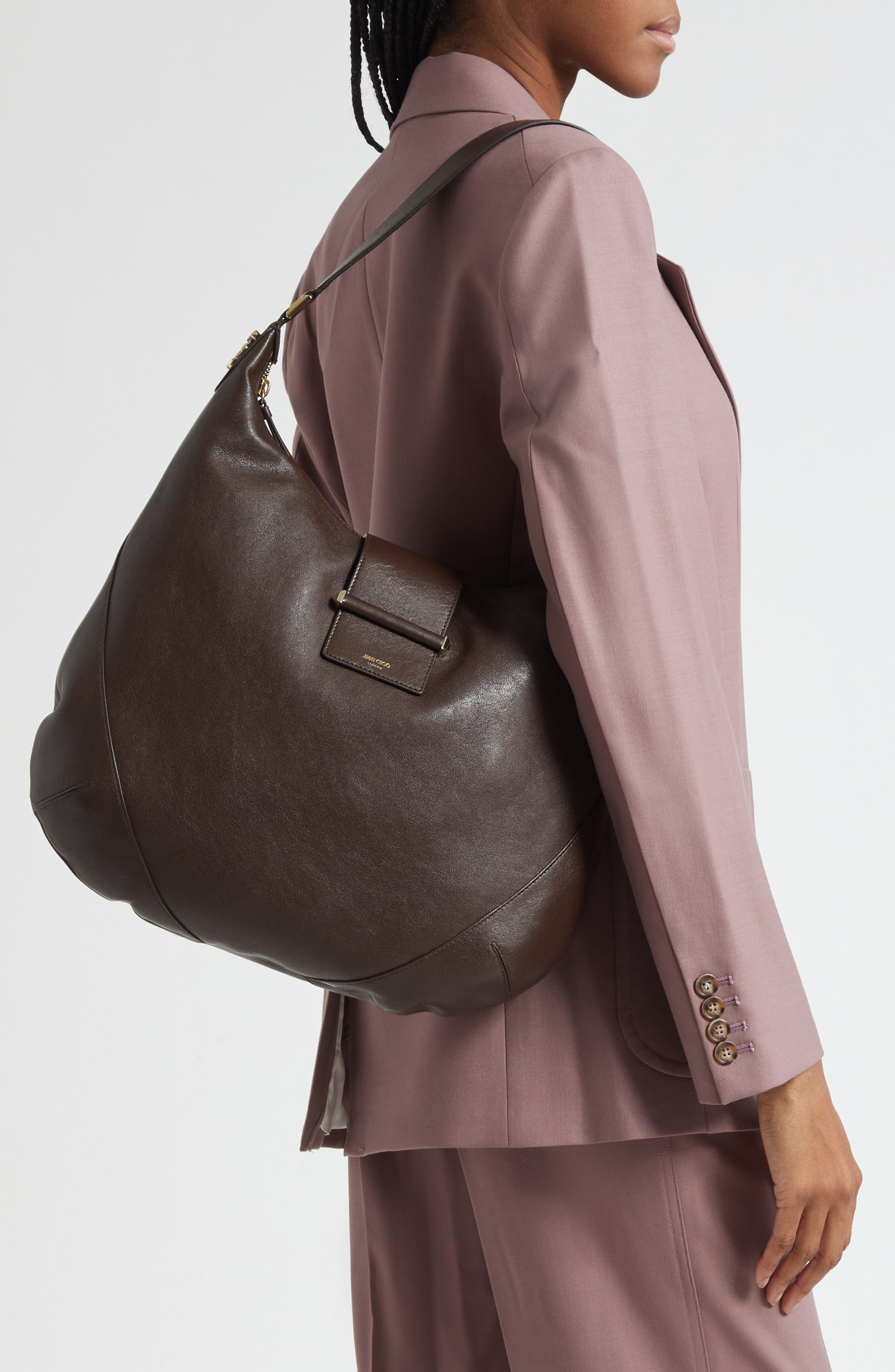 Jimmy Choo Bar Medium Leather Hobo Shoulder Bag in Chocolate/Shiny Gold at Nordstrom - 2