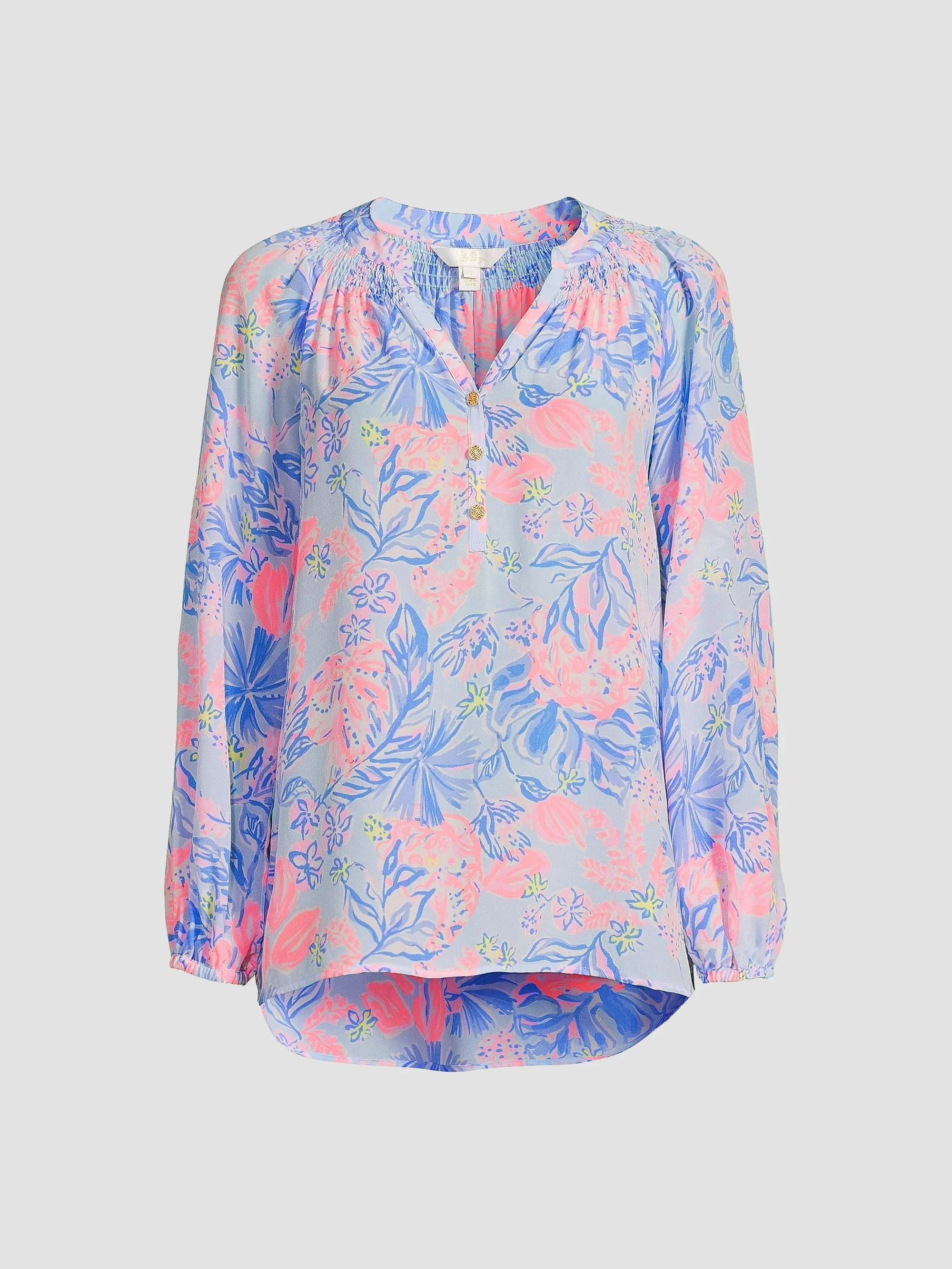 Women's Elsa Silk Top - Multi Elephant Splash - 1