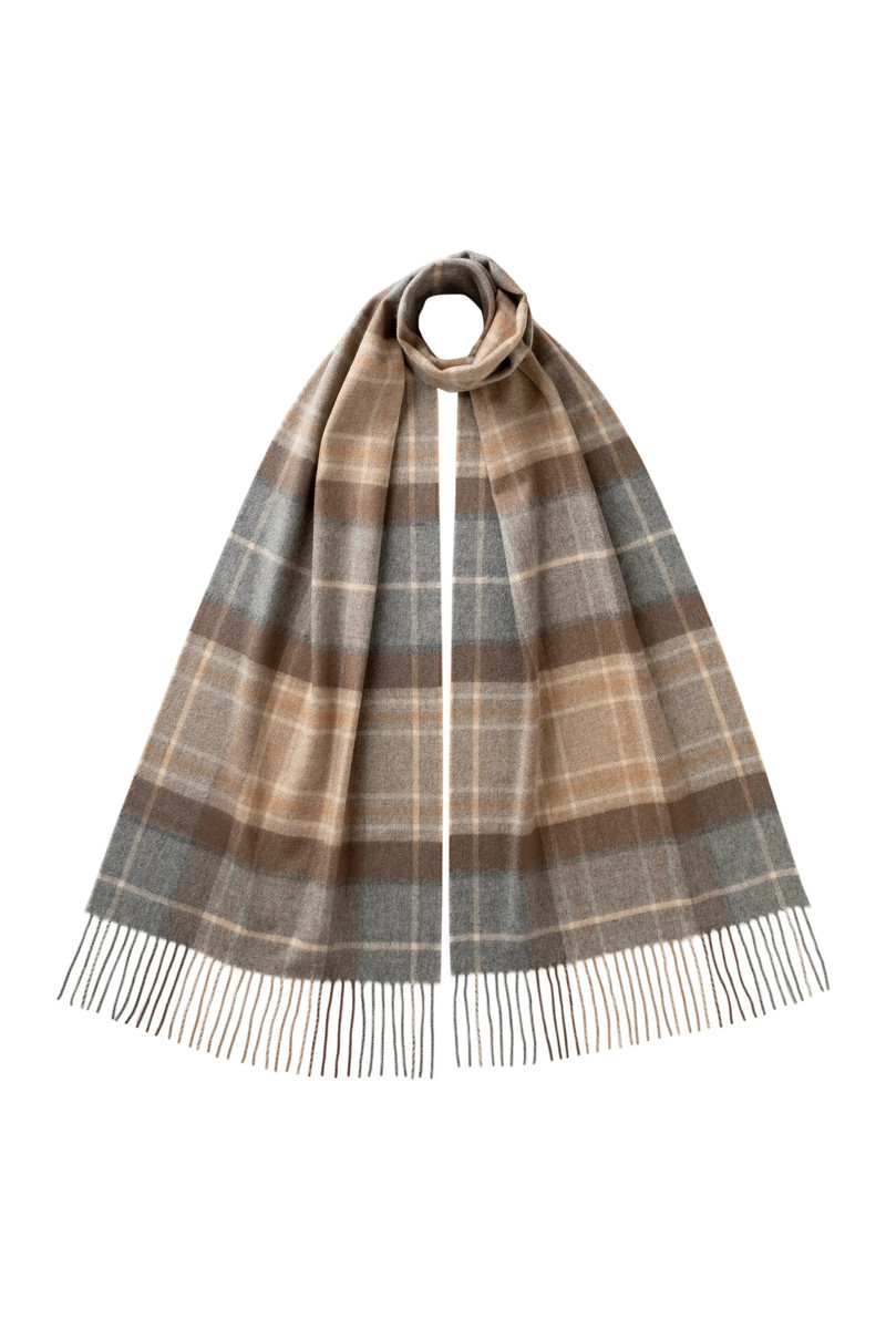 Natural MacKellar Tartan Wide Cashmere Scarf 1
