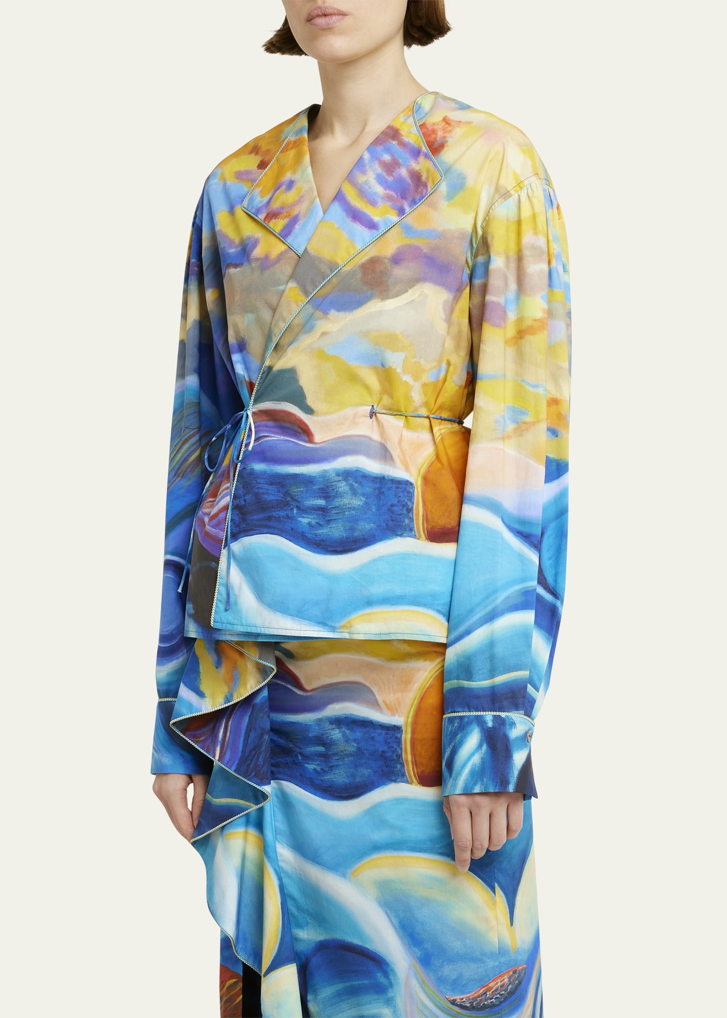 Holland Abstract-Print Cotton Wrap Jacket - 4