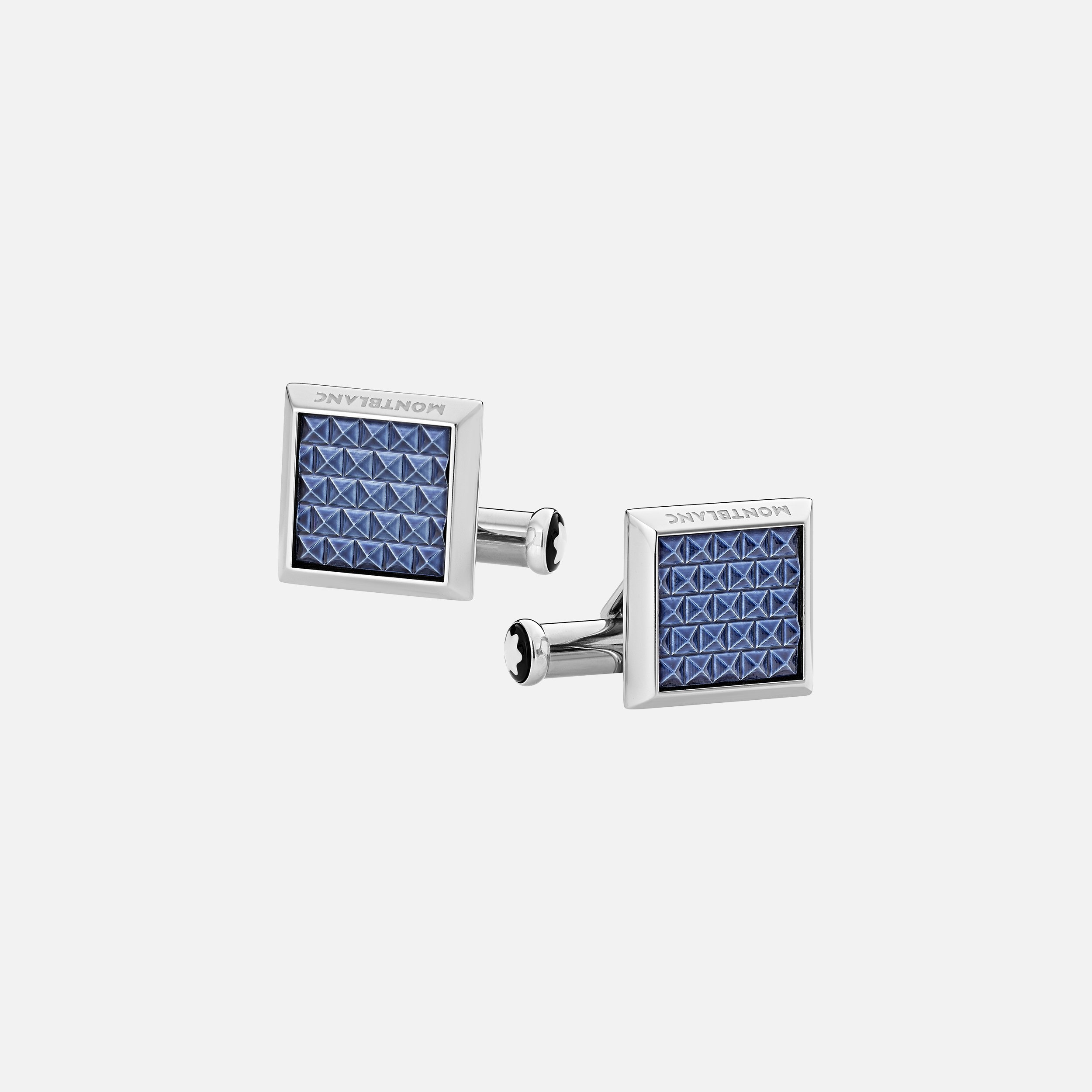 Cufflinks, rectangular in stainless steel with blue patterned inlay - 1
