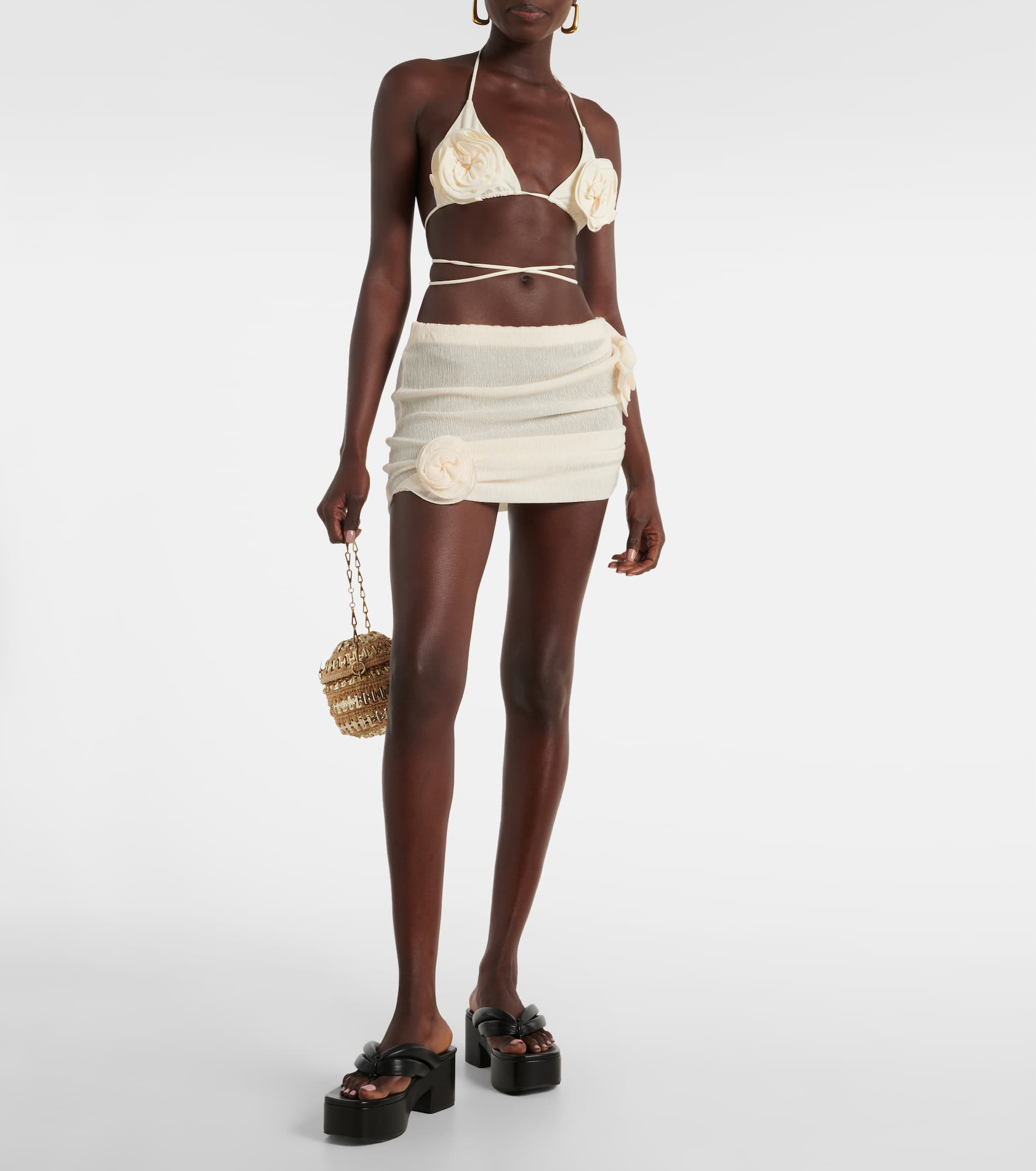 Floral-appliqué crêpe miniskirt - 2