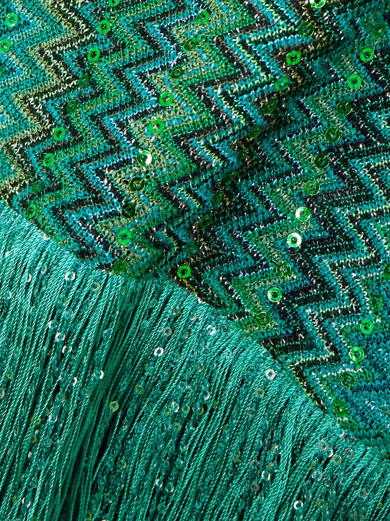 Fringed sequin-embellished metallic crochet-knit sweater Green - 4