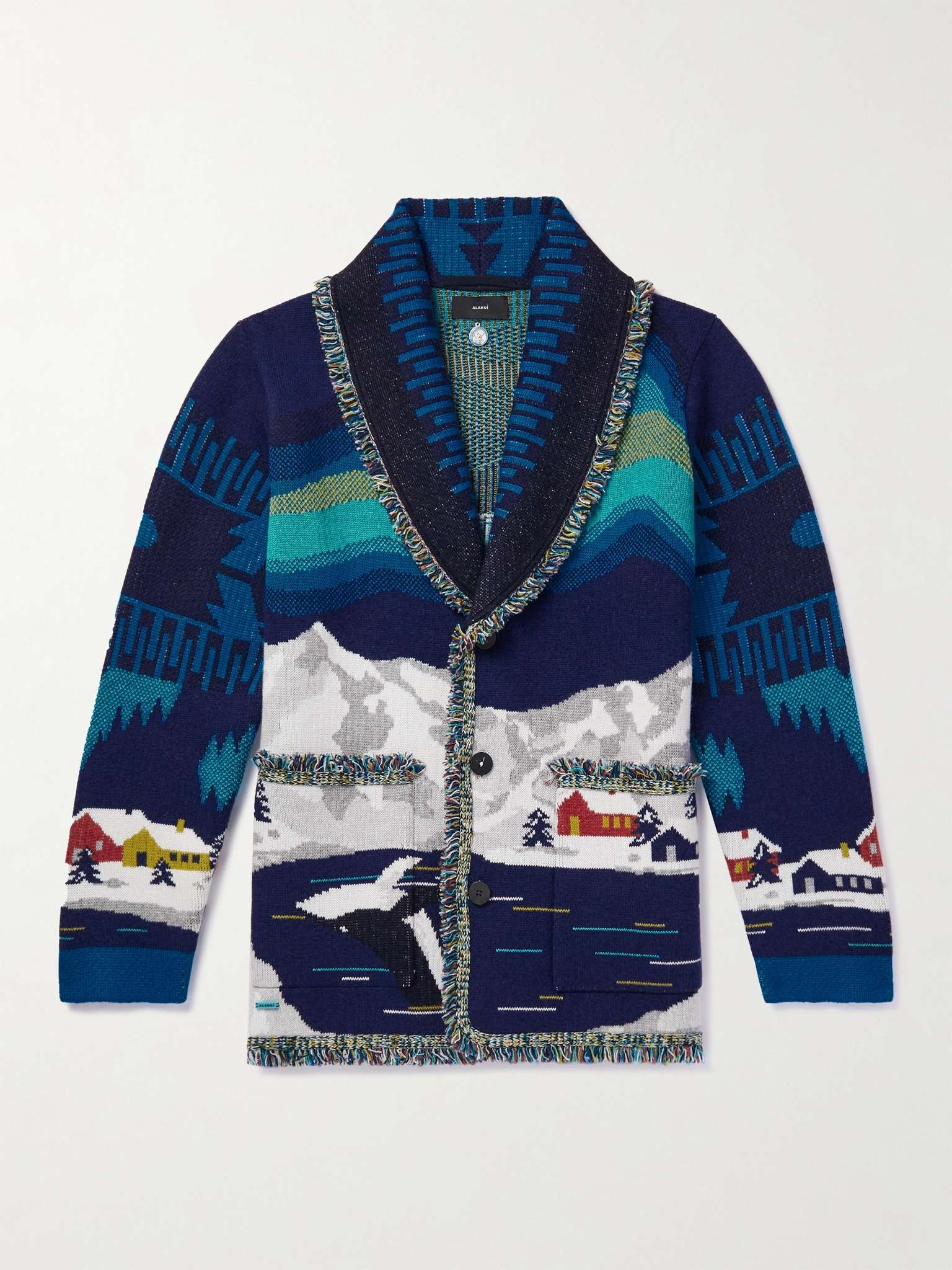 Arctic Surfers Shawl-Collar Fringed Cashmere Jacquard Cardigan - 1