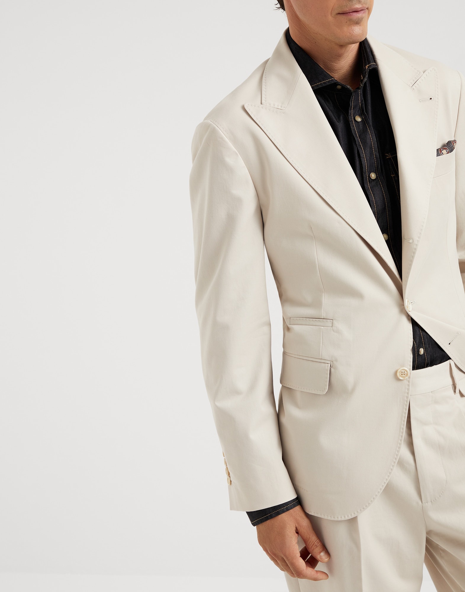 Comfort cotton and cashmere gabardine Leisure suit: peak lapel jacket and trousers with double pleat - 3