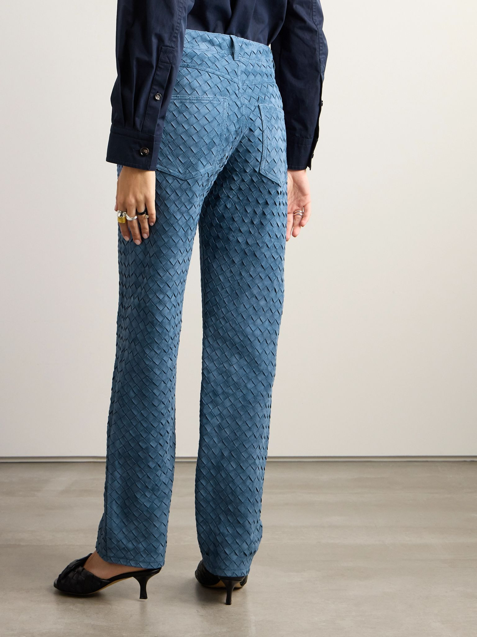 Intrecciato suede straight-leg pants Blue - 3