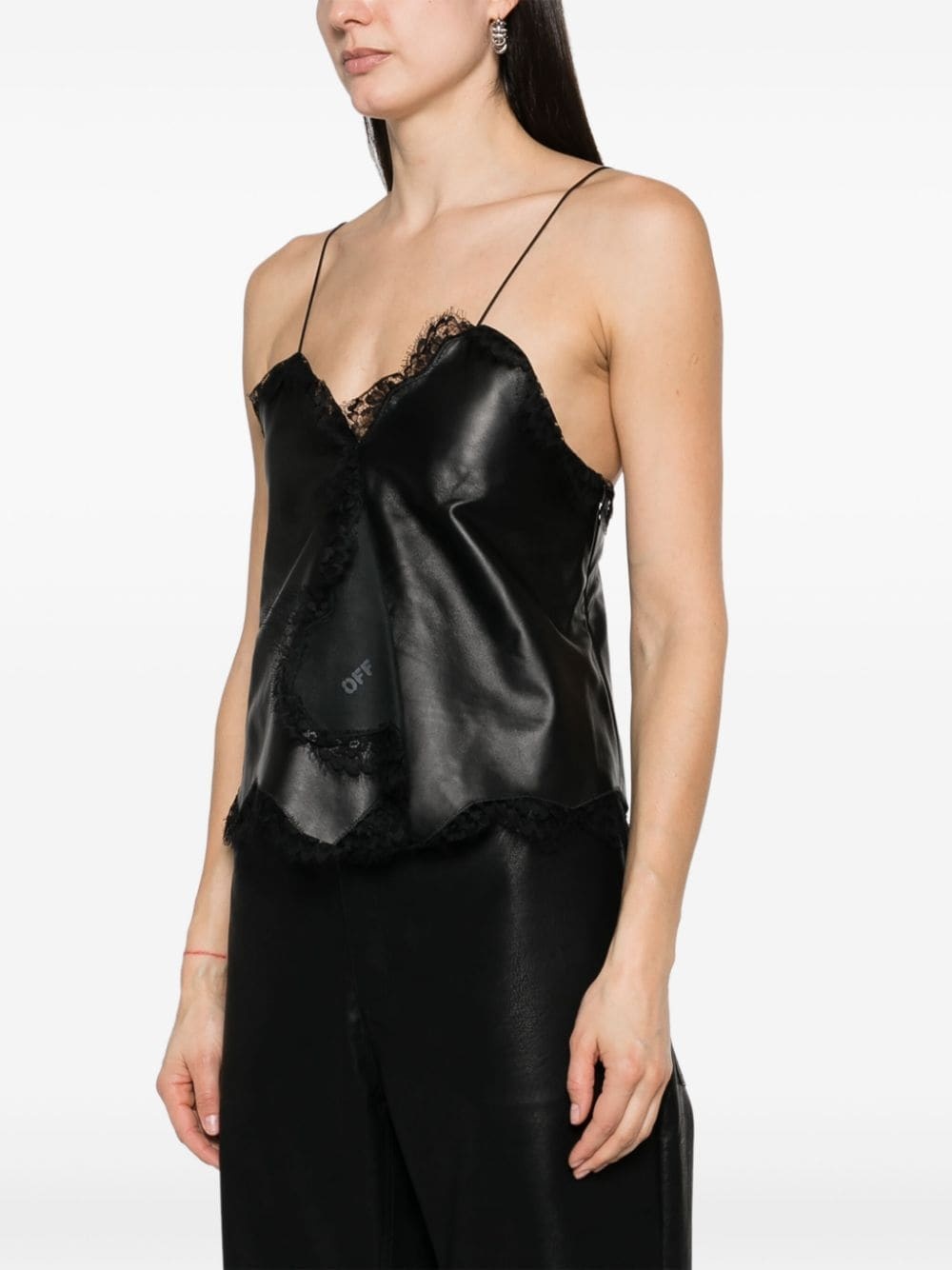 lace-trim leather top - 3