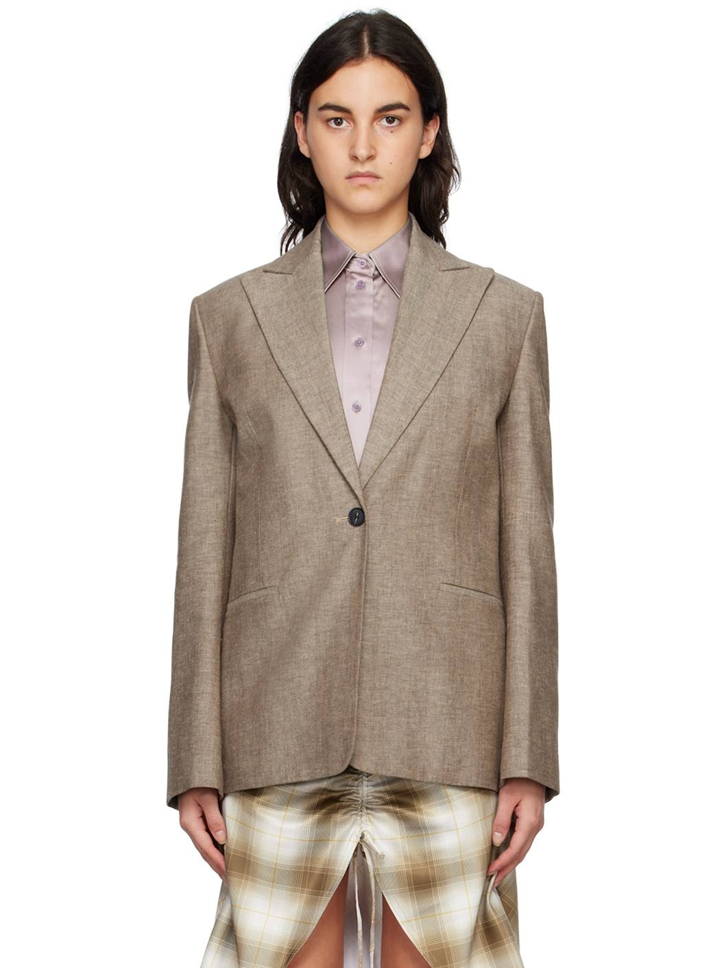 Brown Striped Blazer - 1