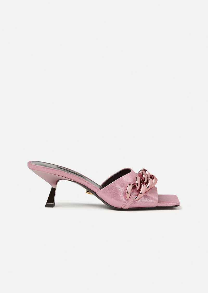 Medusa Chain Mid-Heel Suede Mules - 1