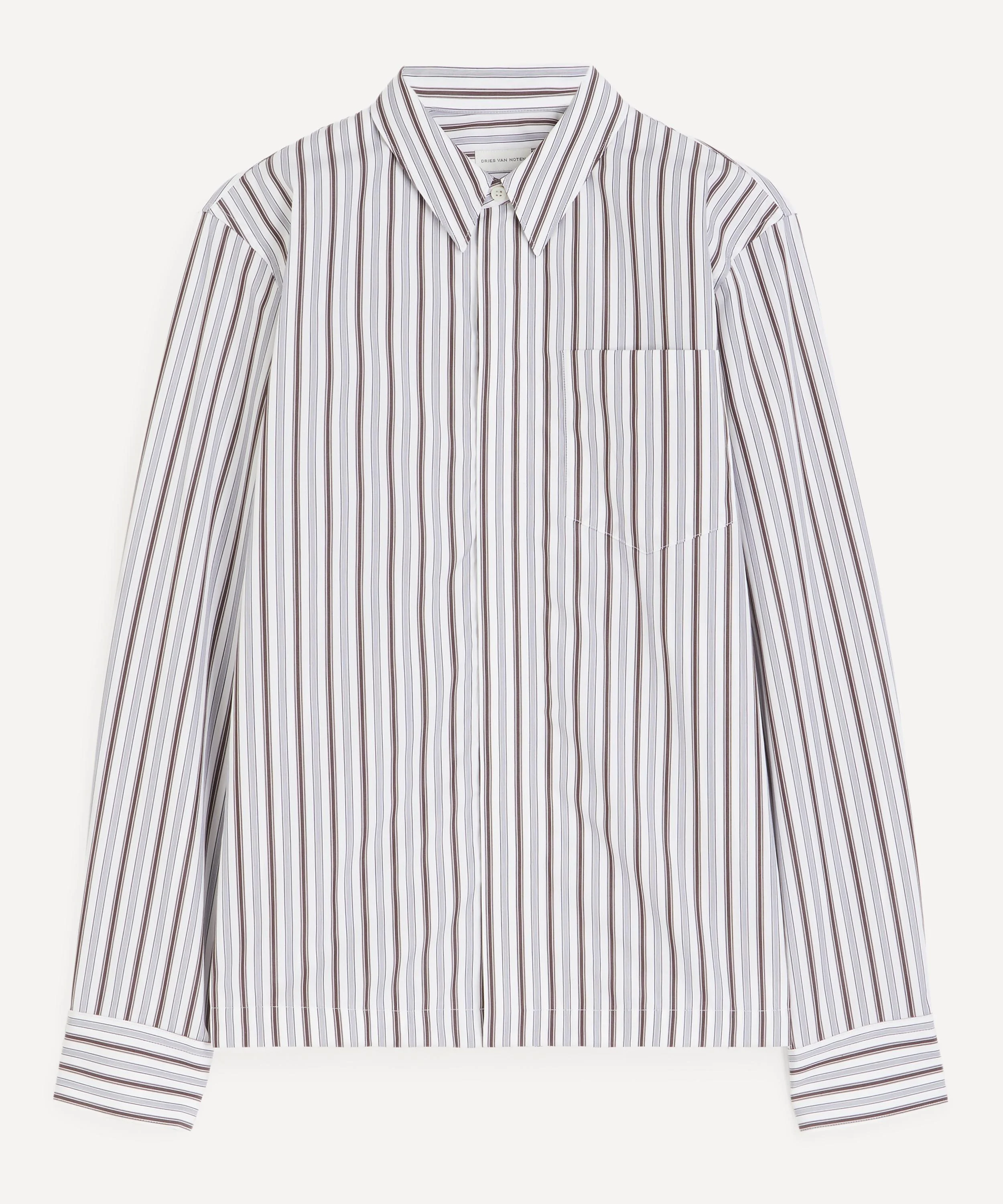 Corran Zipped Shirt in Striped Poplin - 1
