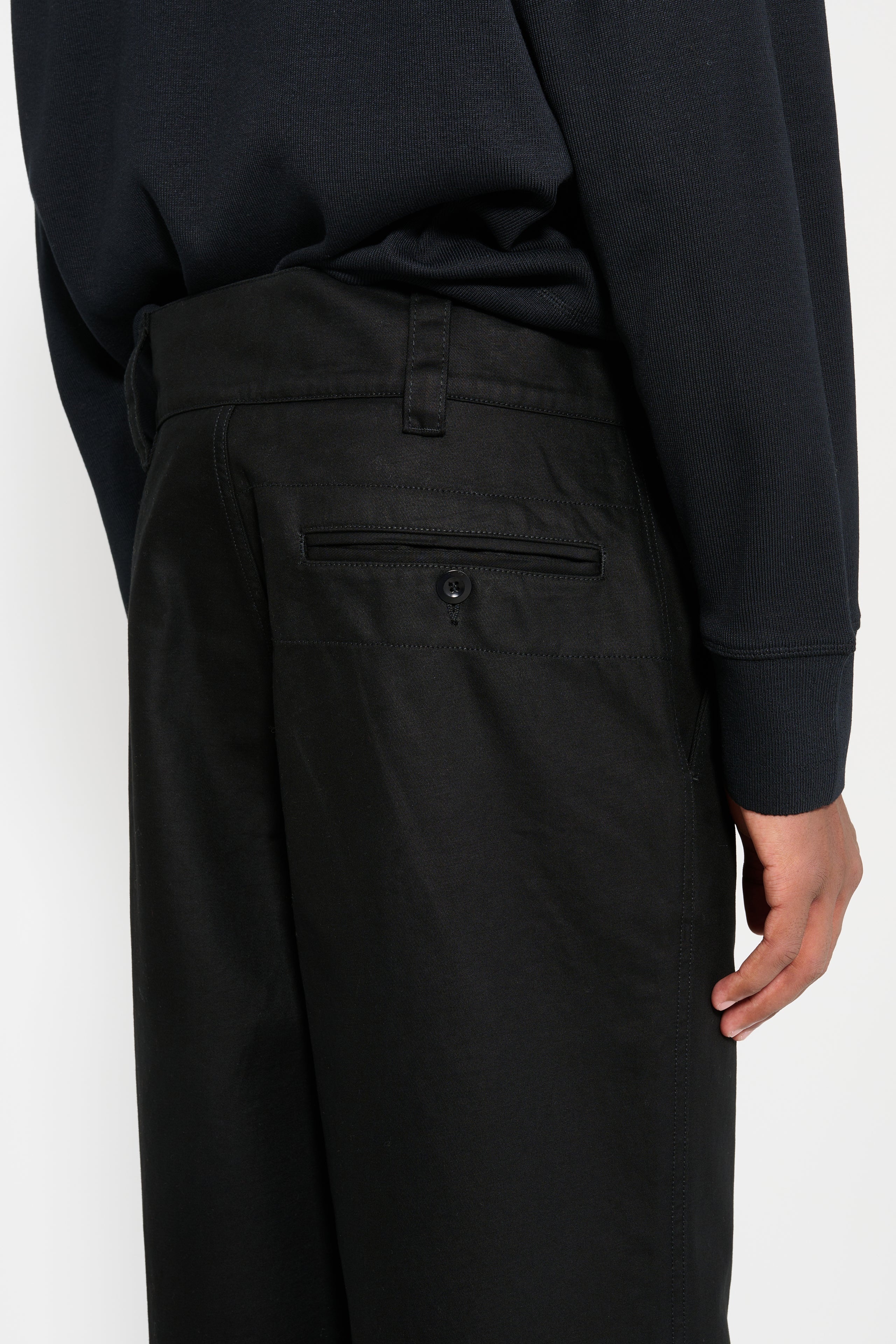 MARGARET HOWELL MHL WIDE WAISTBAND TROUSER MATT COTTON DRILL OFF BLACK - 4