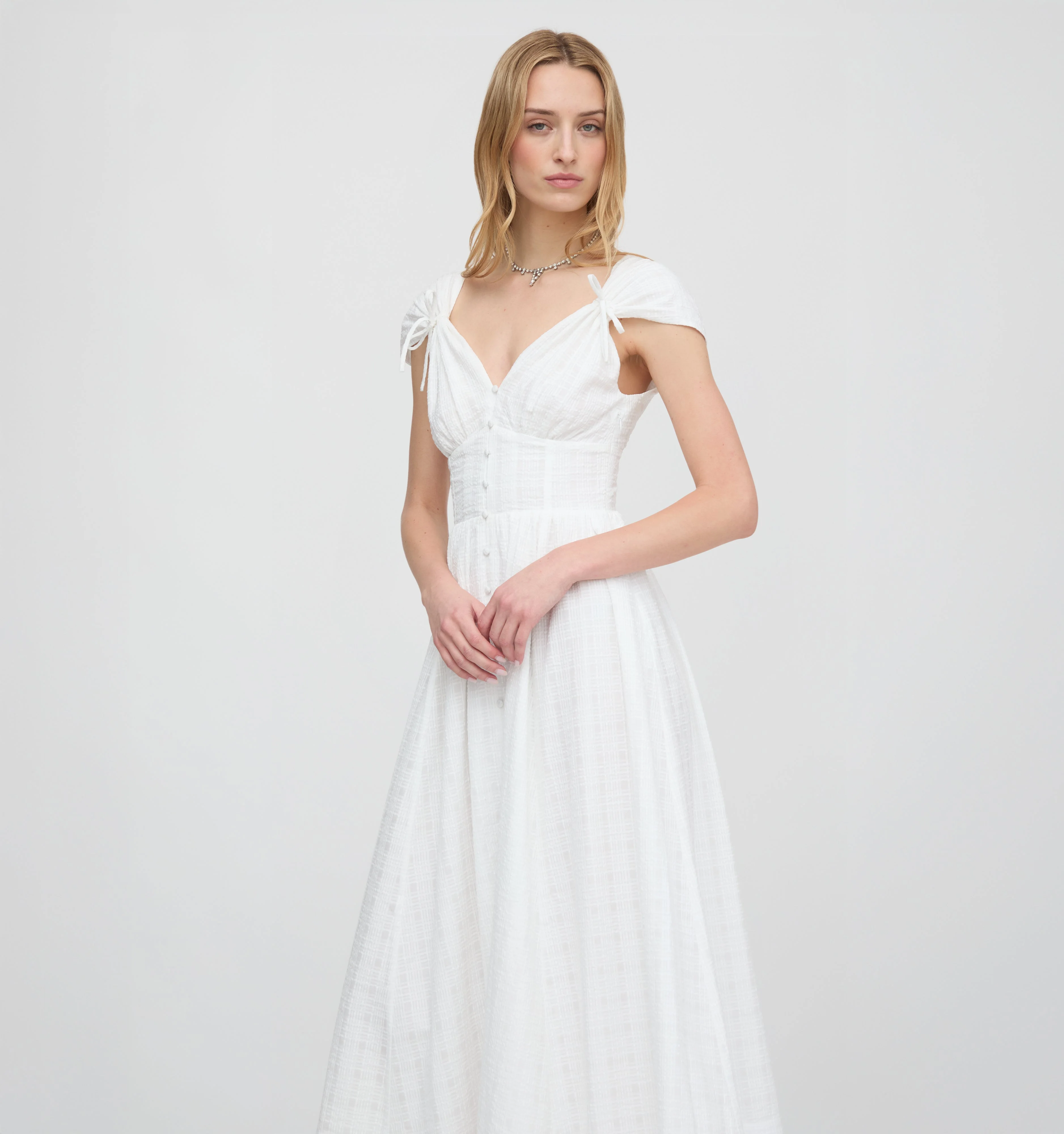 The Lucille Dress - White Crinkle Check - 1