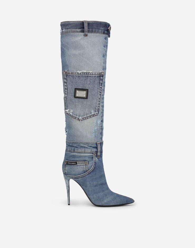 Patchwork denim boots - 1