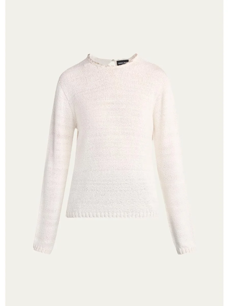 Silk Knit Beaded Crewneck Sweater - 1